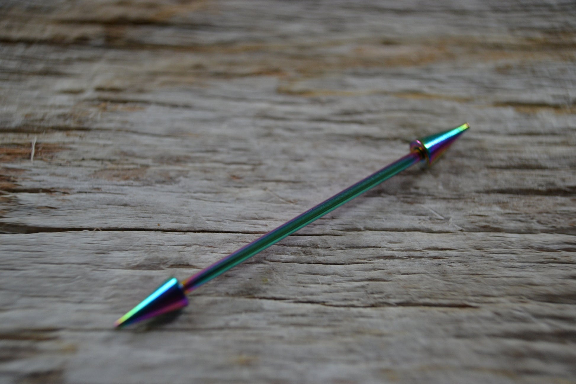 Rainbow Titanium Ion Plated Spiked Industrial Scaffold Bar Barbells 14G (1.6mm) Piercing Piercings Barbell Long Spikes Surgical Steel