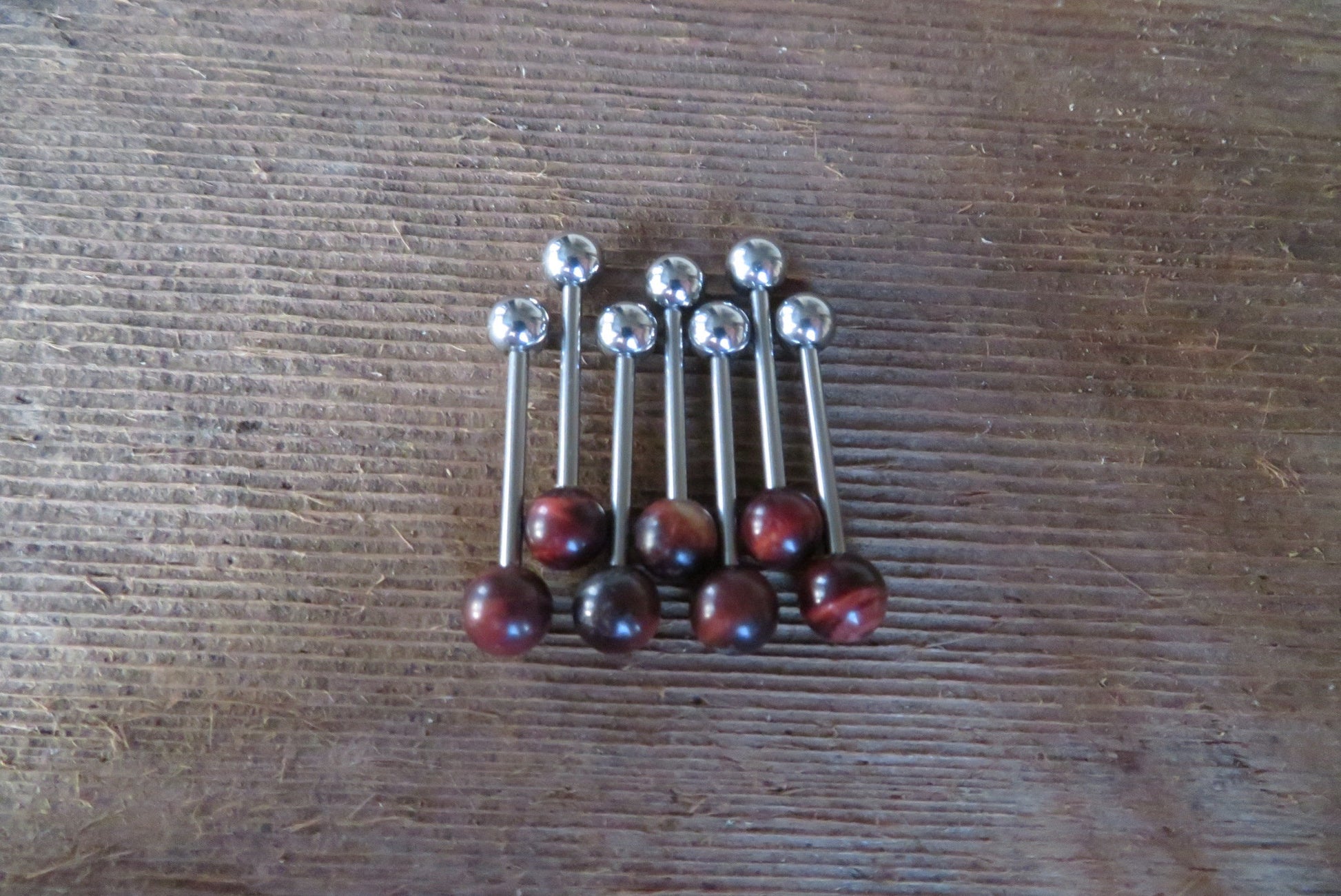 Red Tiger's Eye Natural Stone Tongue Ring Barbell Bar 14G (1.6mm) Piercing Piercings Barbells Hypoallergenic 316L Surgical Steel