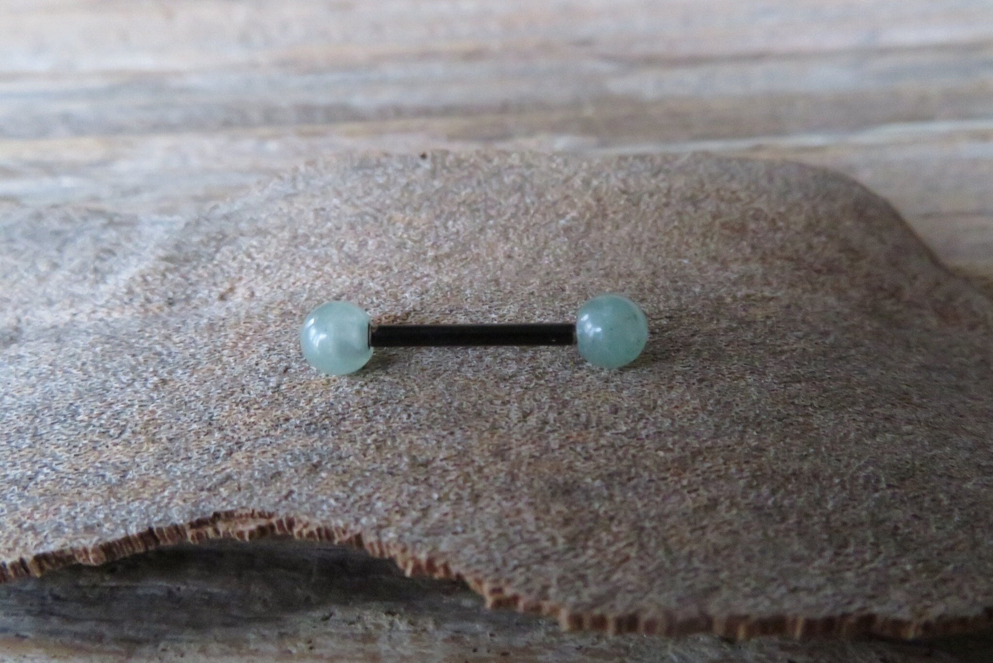 Petite Stones Black Titanium Ion Plated Natural Green Aventurine 5mm Stone Nipple Tongue Ring 14G (1.6mm) Barbell Barbells Bars Piercing