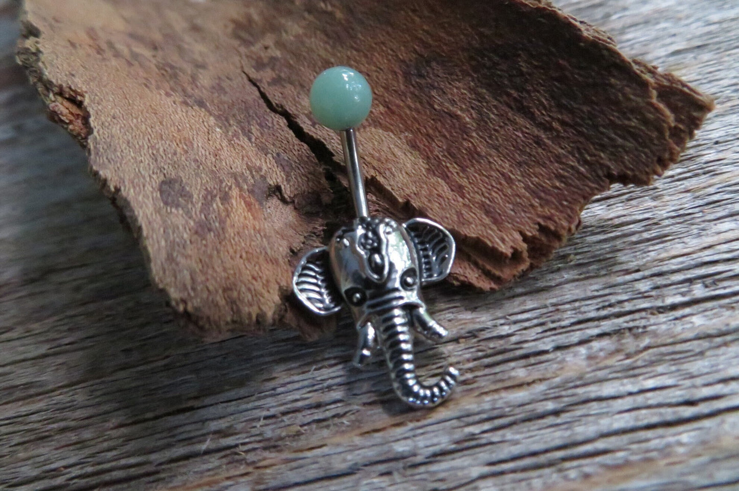Turquoise Howlite Natural Stone Ganesha Elephant 14G (1.6mm) Belly Navel Ring Piercing Rose Gold Steel Barbell
