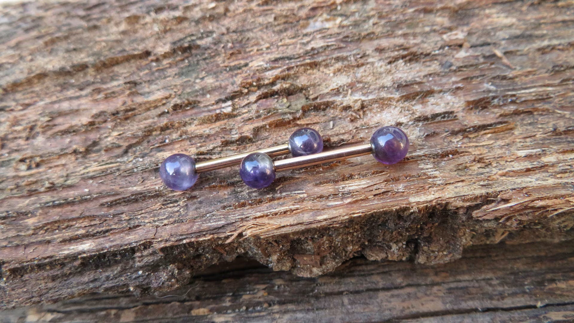 Petite Stones Rose Gold Titanium Ion Plated Natural Purple Amethyst 5mm Stone Nipple Tongue Ring 14G (1.6mm) Barbell Barbells Bars Piercing