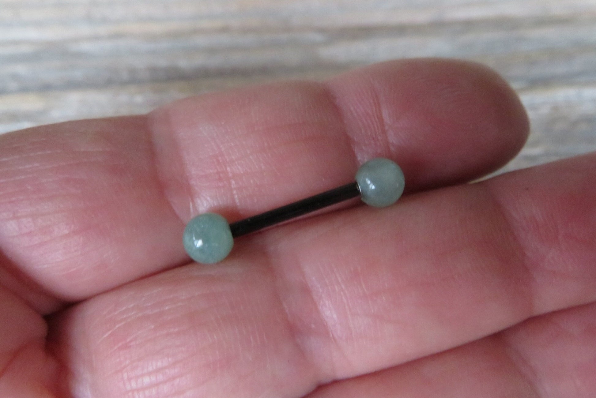 Petite Stones Black Titanium Ion Plated Natural Green Aventurine 5mm Stone Nipple Tongue Ring 14G (1.6mm) Barbell Barbells Bars Piercing