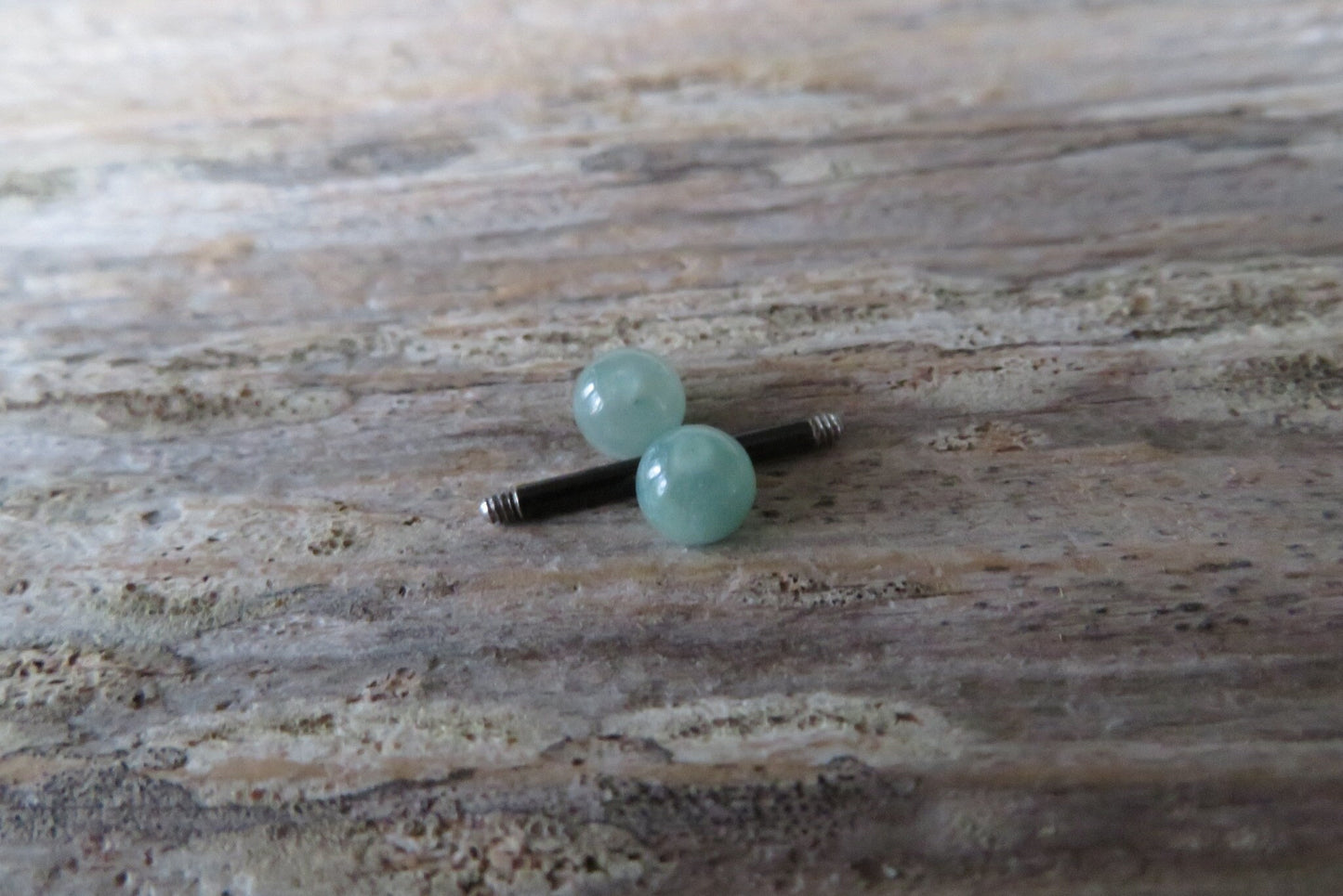 Petite Stones Black Titanium Ion Plated Natural Green Aventurine 5mm Stone Nipple Tongue Ring 14G (1.6mm) Barbell Barbells Bars Piercing