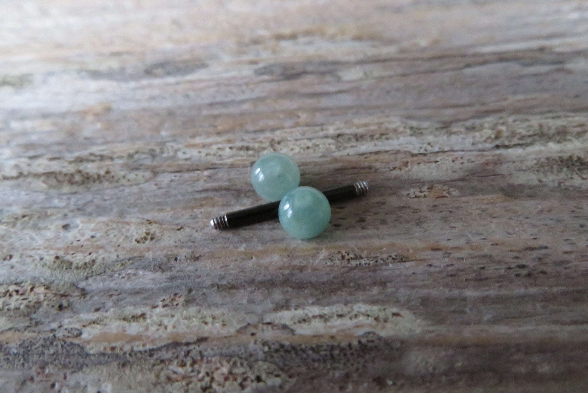 Petite Stones Black Titanium Ion Plated Natural Green Aventurine 5mm Stone Nipple Tongue Ring 14G (1.6mm) Barbell Barbells Bars Piercing