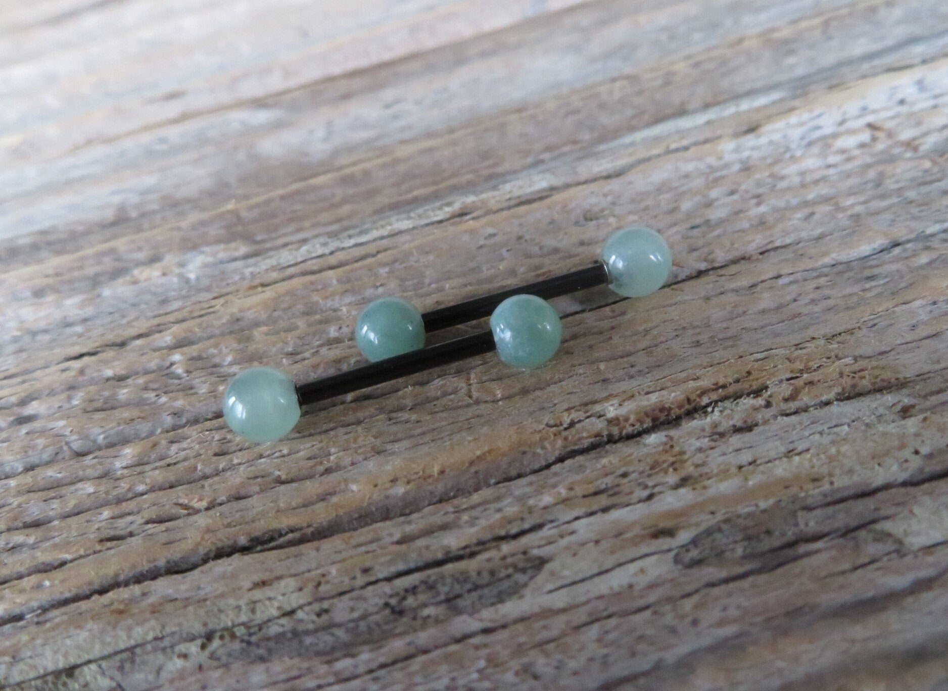 Petite Stones Black Titanium Ion Plated Natural Green Aventurine 5mm Stone Nipple Tongue Ring 14G (1.6mm) Barbell Barbells Bars Piercing