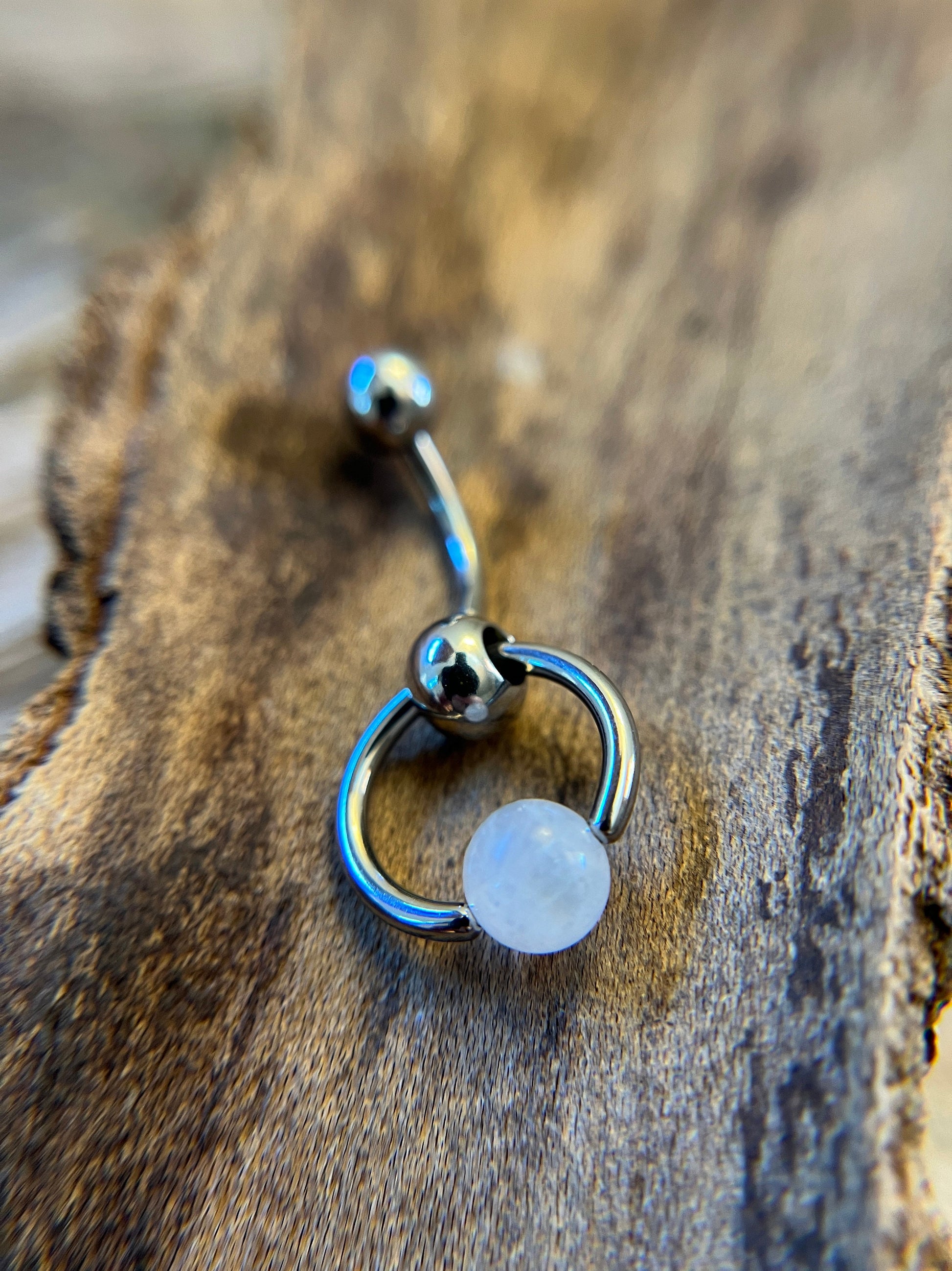 Natural Flash Moonstone Slave Knocker Floating Belly Navel VCH Christina Barbell 14G (1.6mm) Piercing Hypoallergenic Surgical Steel Ring