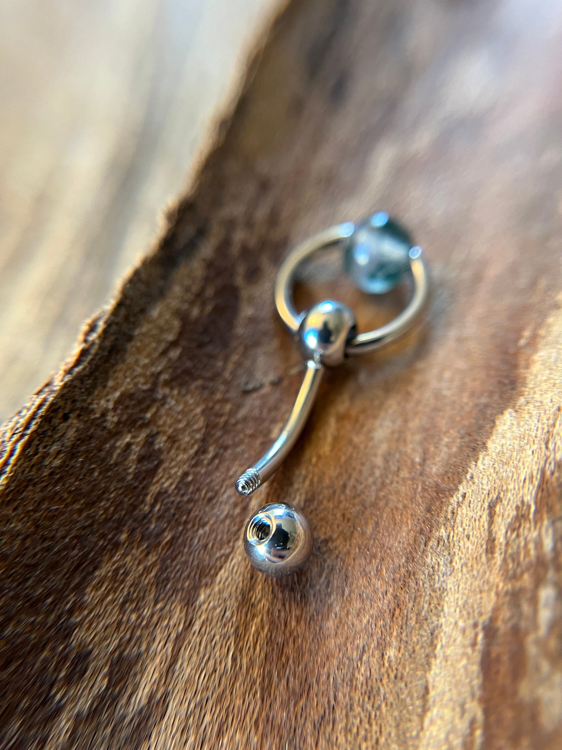 Natural Moss Agate Stone Slave Knocker Floating Belly Navel VCH Christina Barbell 14G (1.6mm) Piercing Hypoallergenic Surgical Steel Ring