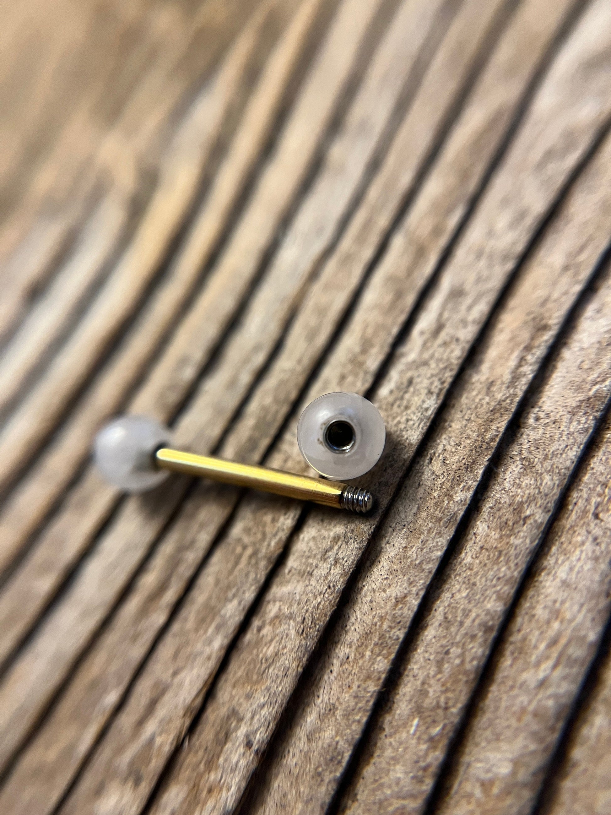Gold Titanium Ion Plated Natural Pink Rose Quartz Stone Petite Nipple Tongue Ring 14G (1.6mm) Barbell Barbells Bars Piercing