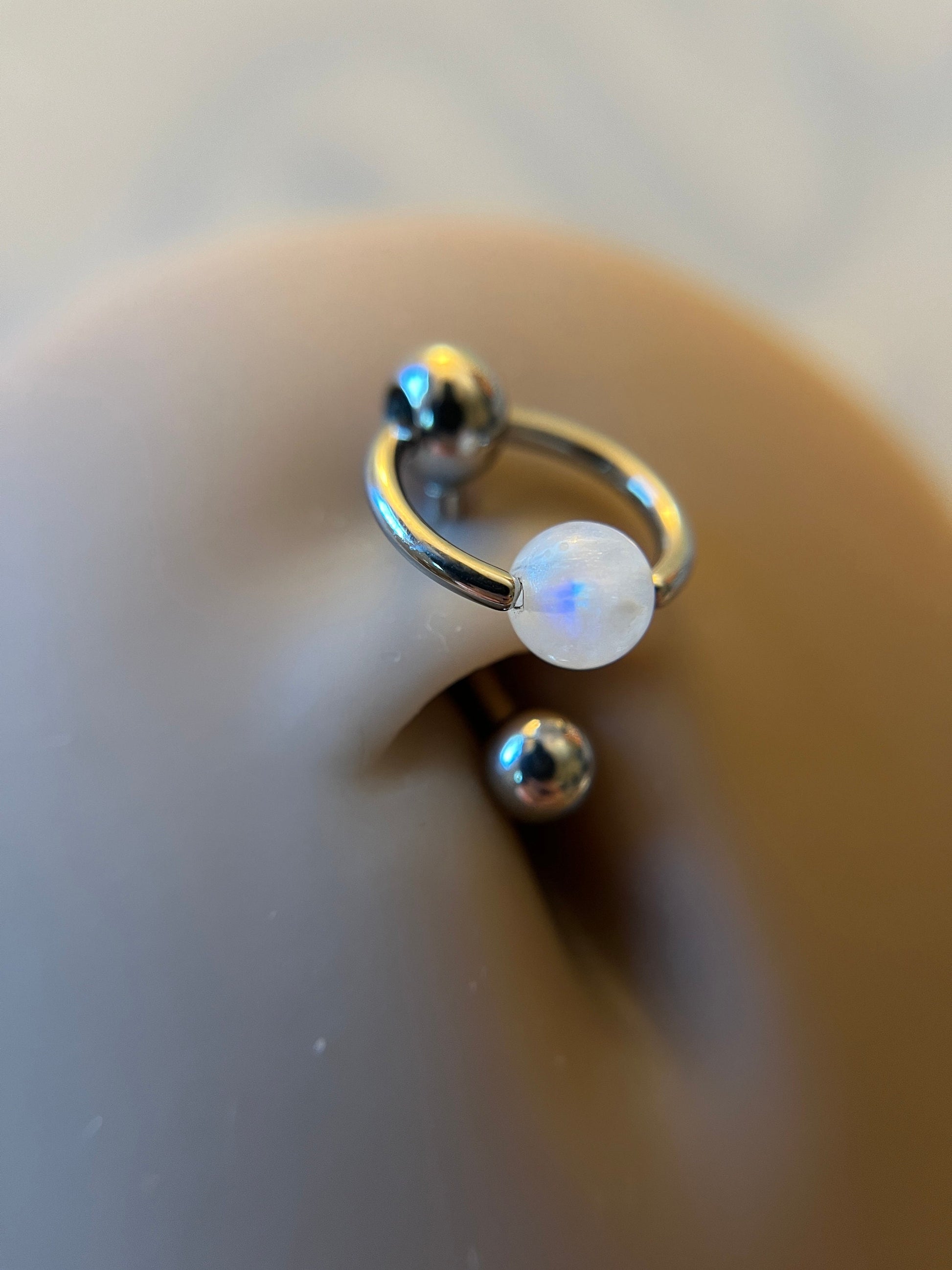 Natural Flash Moonstone Slave Knocker Floating Belly Navel VCH Christina Barbell 14G (1.6mm) Piercing Hypoallergenic Surgical Steel Ring