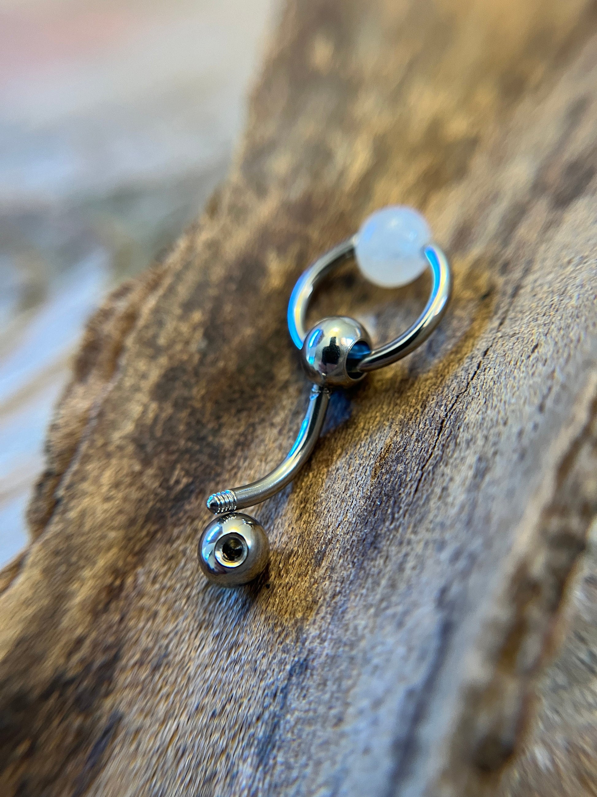 Natural Flash Moonstone Slave Knocker Floating Belly Navel VCH Christina Barbell 14G (1.6mm) Piercing Hypoallergenic Surgical Steel Ring