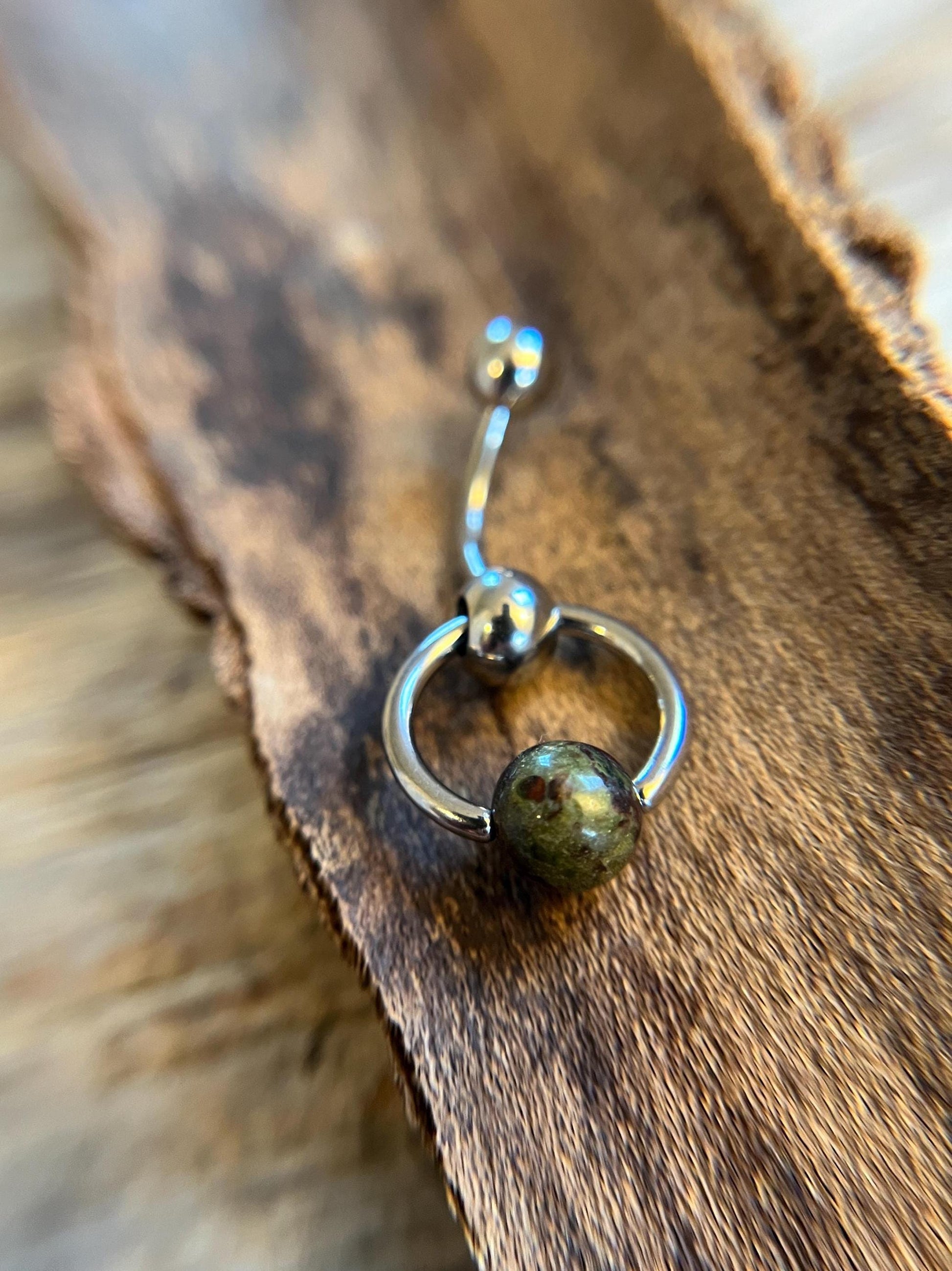 Natural Dragon's Blood Jasper Stone Slave Knocker Floating Belly Navel VCH Christina Barbell 14G (1.6mm) Piercing 316L Surgical Steel Ring