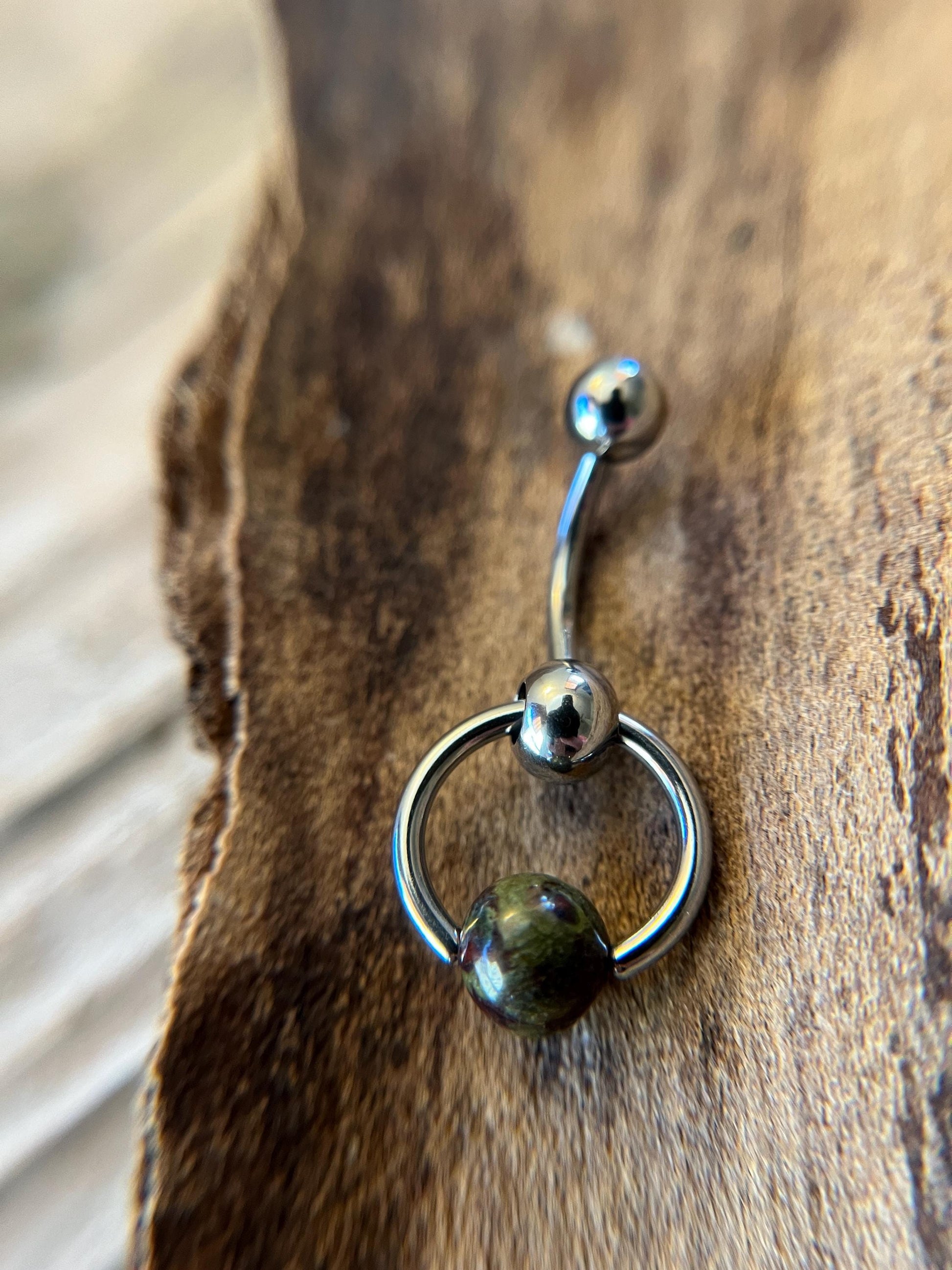 Natural Dragon's Blood Jasper Stone Slave Knocker Floating Belly Navel VCH Christina Barbell 14G (1.6mm) Piercing 316L Surgical Steel Ring