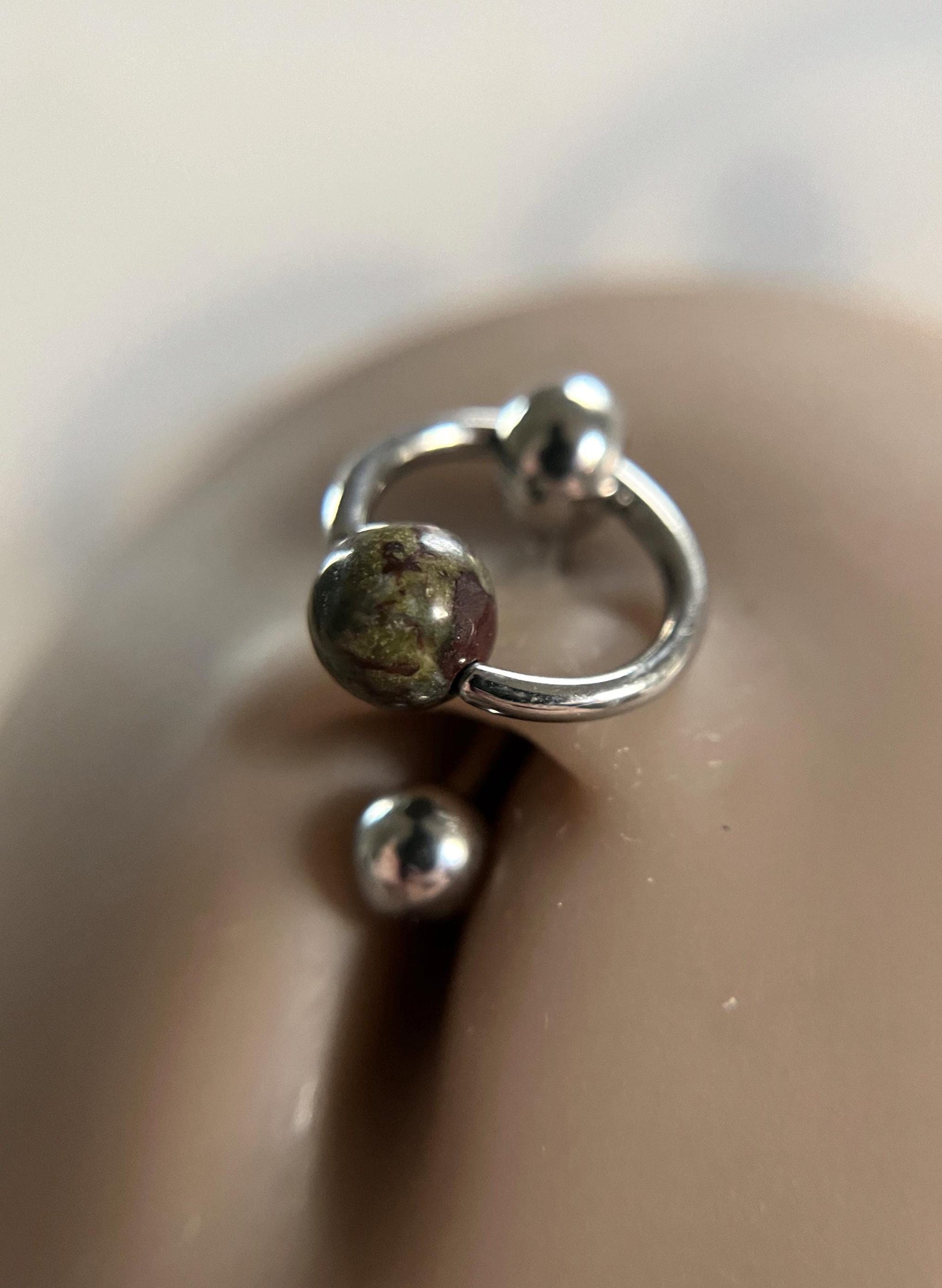 Natural Dragon's Blood Jasper Stone Slave Knocker Floating Belly Navel VCH Christina Barbell 14G (1.6mm) Piercing 316L Surgical Steel Ring