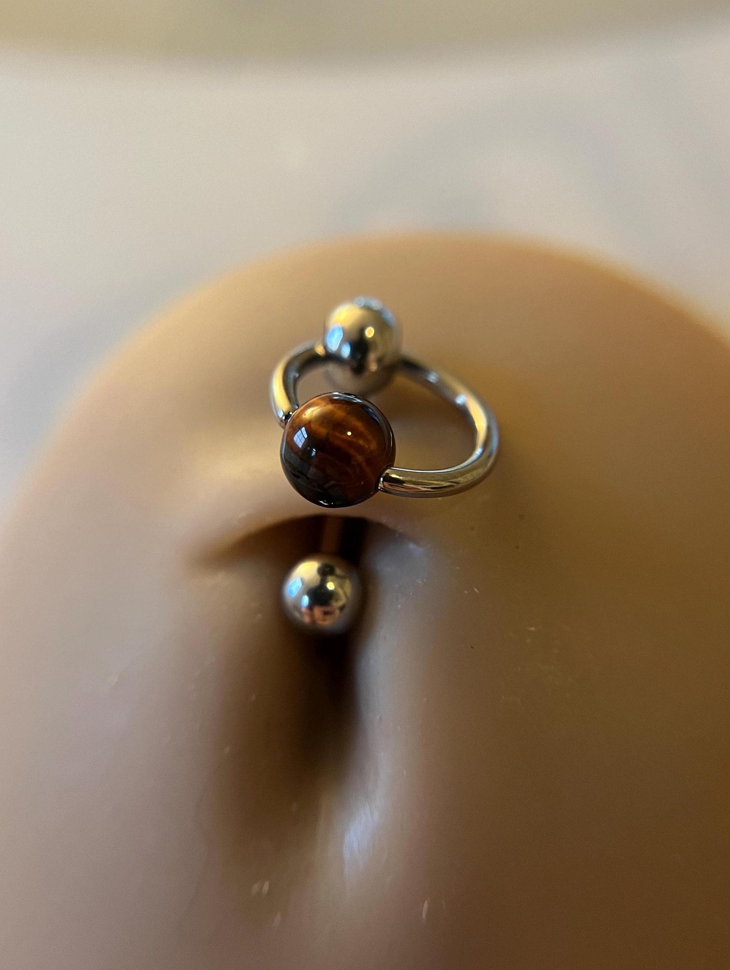 Natural Red Tiger's Eye Stone Slave Knocker Floating Belly Navel VCH Christina Barbell 14G (1.6mm) Piercing 316L Surgical Steel Ring Bar