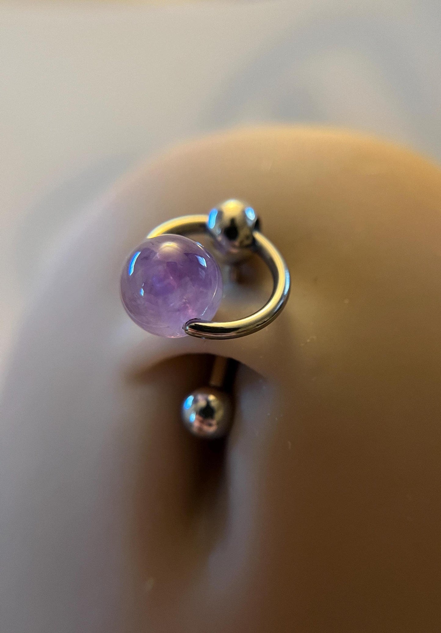 Natural Purple Amethyst Heavy Stone Slave Knocker Floating Belly Navel VCH Christina Barbell 14G (1.6mm) Piercing Steel Ring Large Size