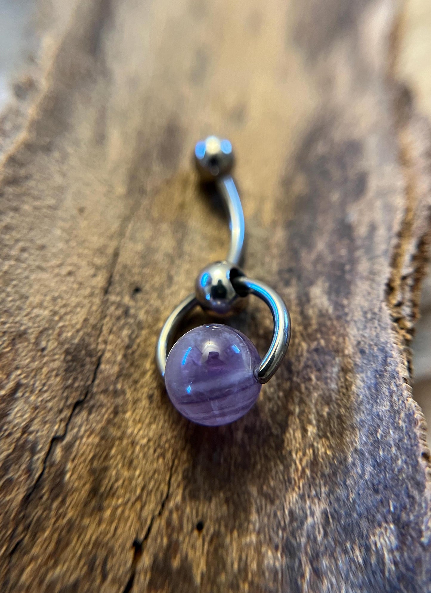 Natural Purple Amethyst Heavy Stone Slave Knocker Floating Belly Navel VCH Christina Barbell 14G (1.6mm) Piercing Steel Ring Large Size