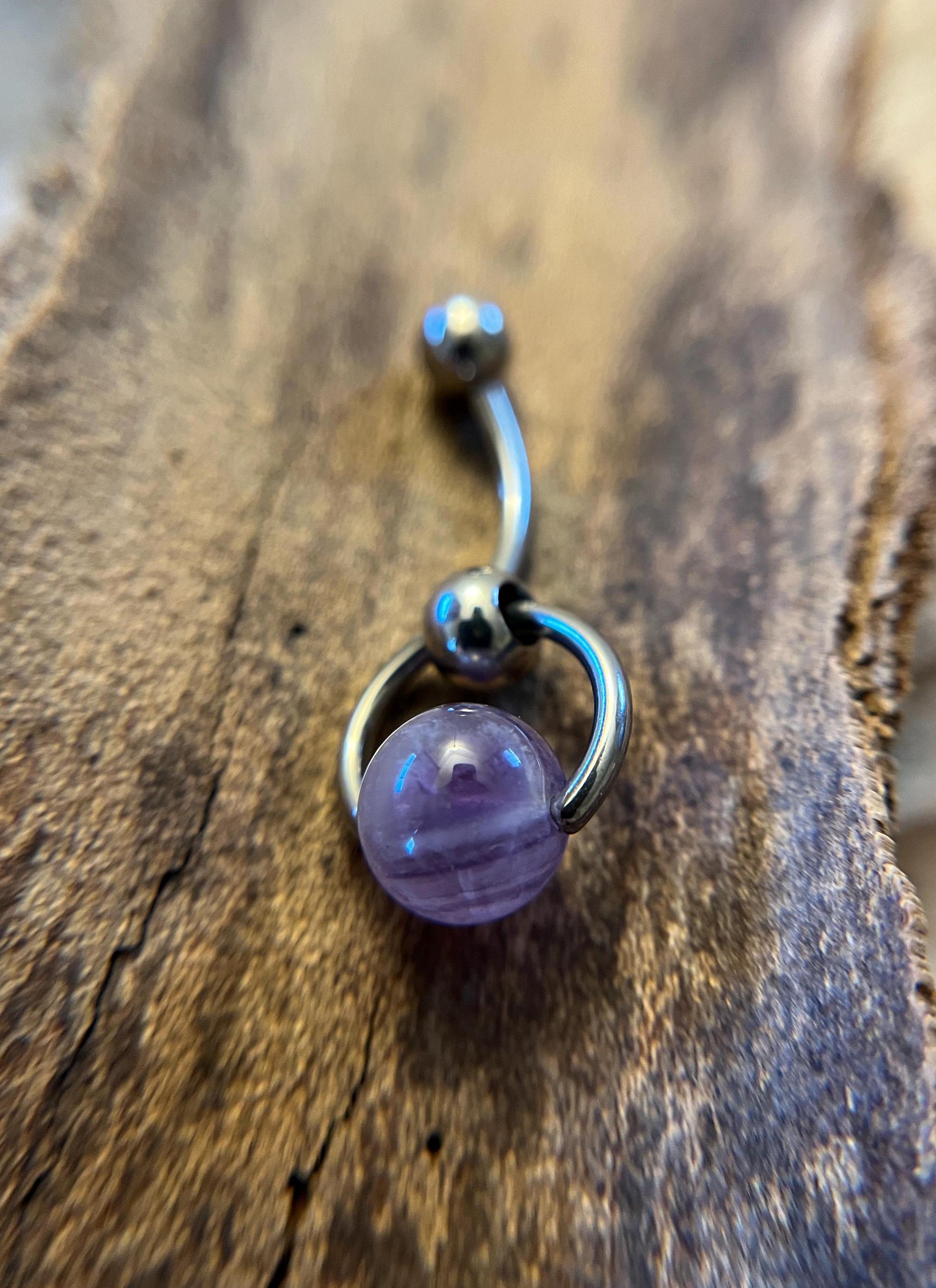 Natural Purple Amethyst Heavy Stone Slave Knocker Floating Belly Navel VCH Christina Barbell 14G (1.6mm) Piercing Steel Ring Large Size