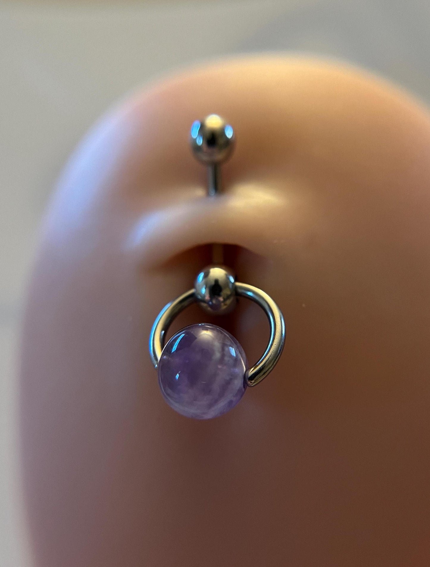 Natural Purple Amethyst Heavy Stone Slave Knocker Floating Belly Navel VCH Christina Barbell 14G (1.6mm) Piercing Steel Ring Large Size