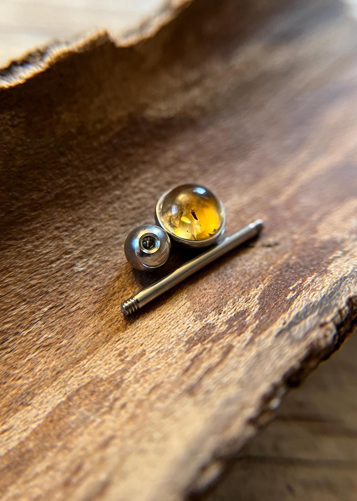 Natural Golden Citrine Stone Tongue Ring Barbell 14G (1.6mm) Piercing Custom Length Bar Bezel Set Hypoallergenic 316L Surgical Steel Crystal