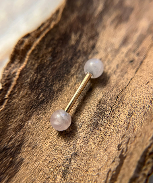Rose Gold Titanium Ion Plated Natural Pink Rose Quartz Stone Petite Nipple Tongue Ring 14G (1.6mm) Barbell Barbells Bars Piercing