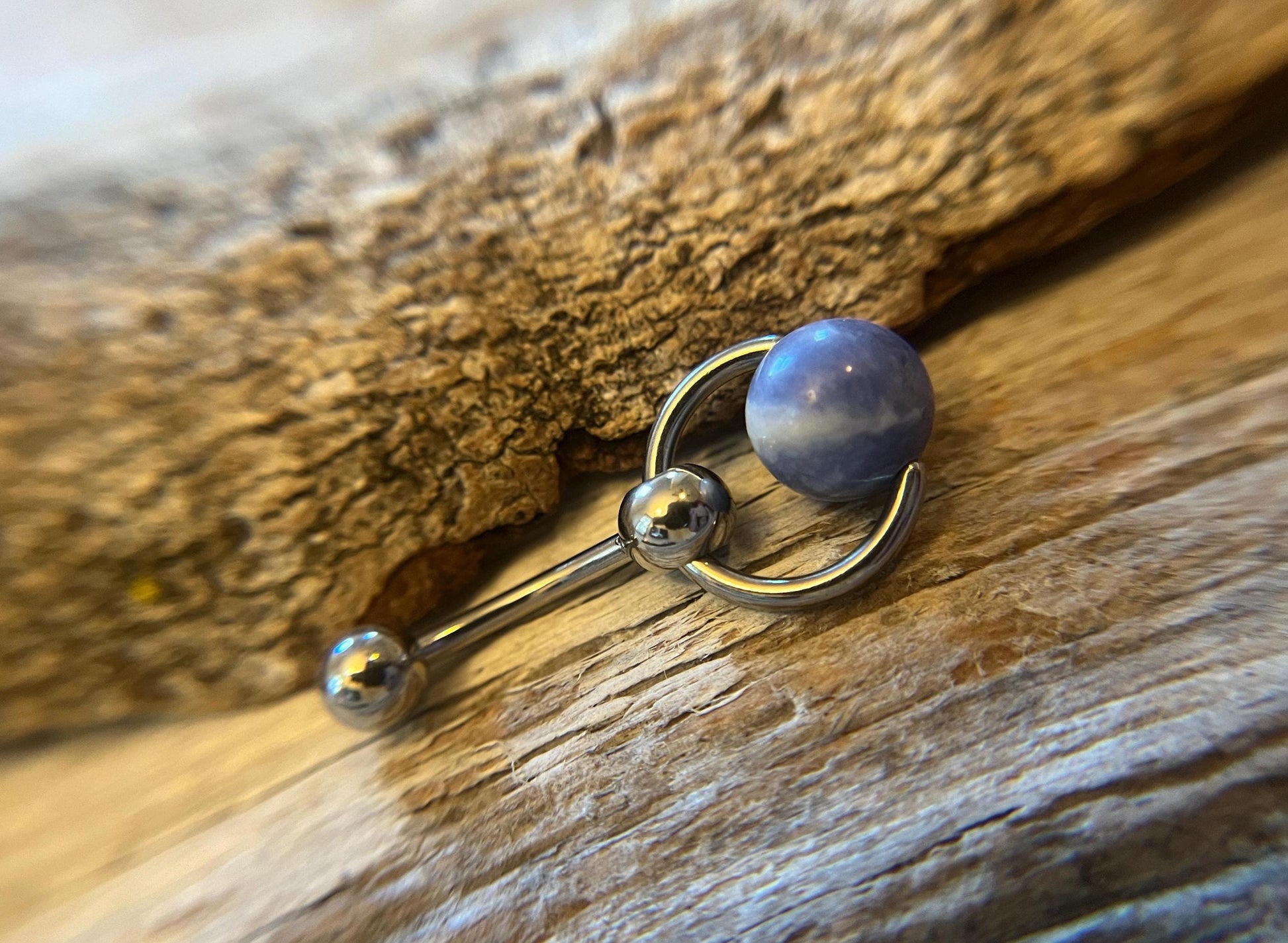 Natural Blue Sodalite Heavy Stone Slave Knocker Floating Belly Navel VCH Christina Barbell 14G (1.6mm) Piercing Steel Ring Large Size
