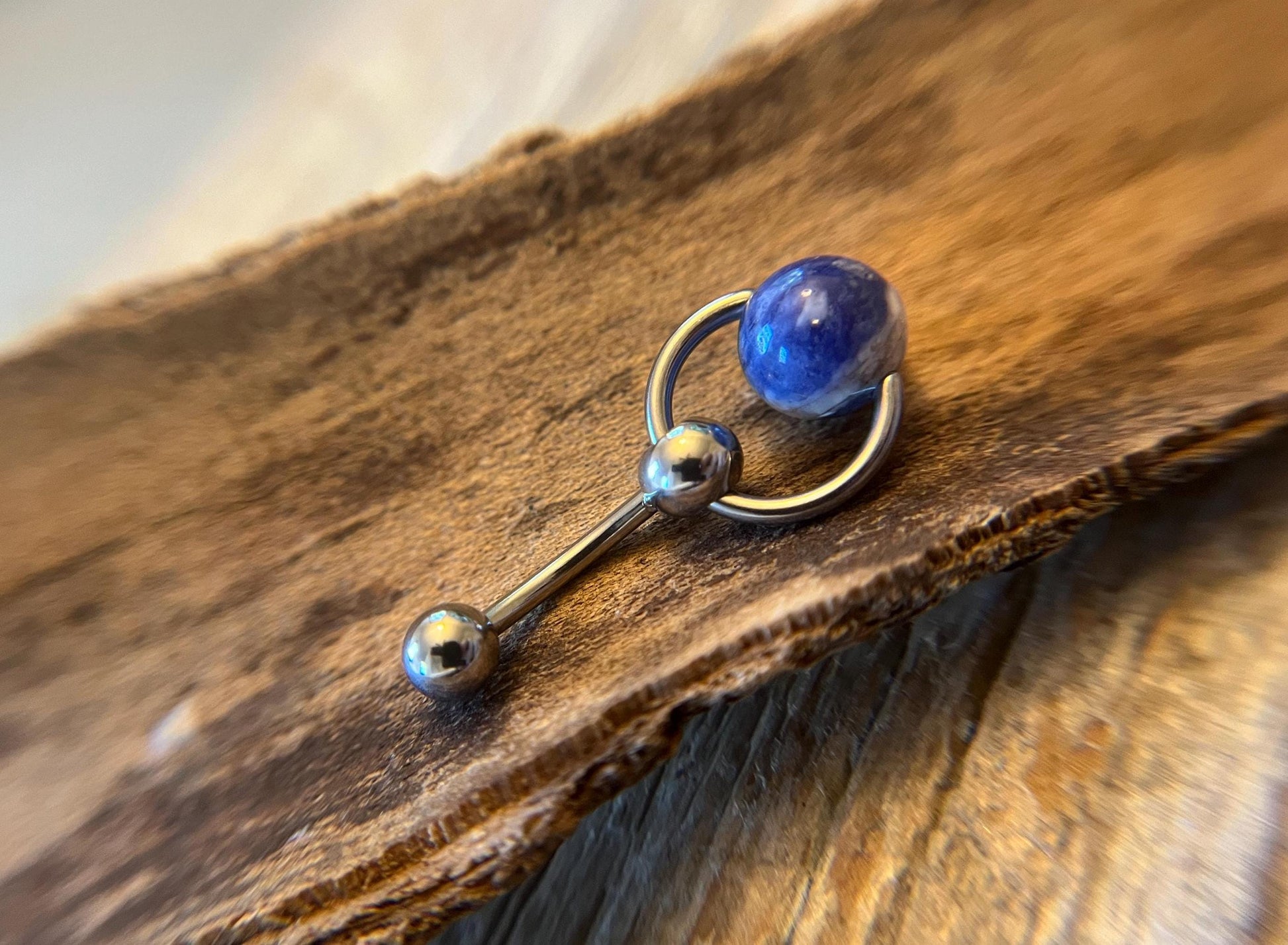 Natural Blue Sodalite Heavy Stone Slave Knocker Floating Belly Navel VCH Christina Barbell 14G (1.6mm) Piercing Steel Ring Large Size