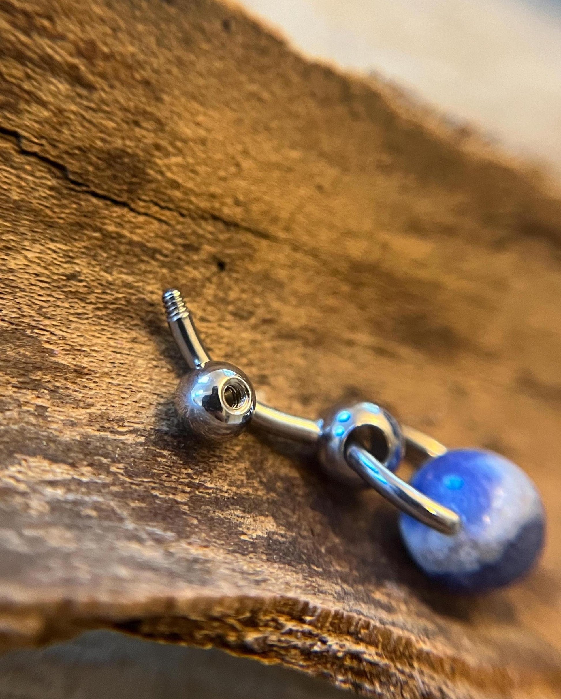 Natural Blue Sodalite Heavy Stone Slave Knocker Floating Belly Navel VCH Christina Barbell 14G (1.6mm) Piercing Steel Ring Large Size