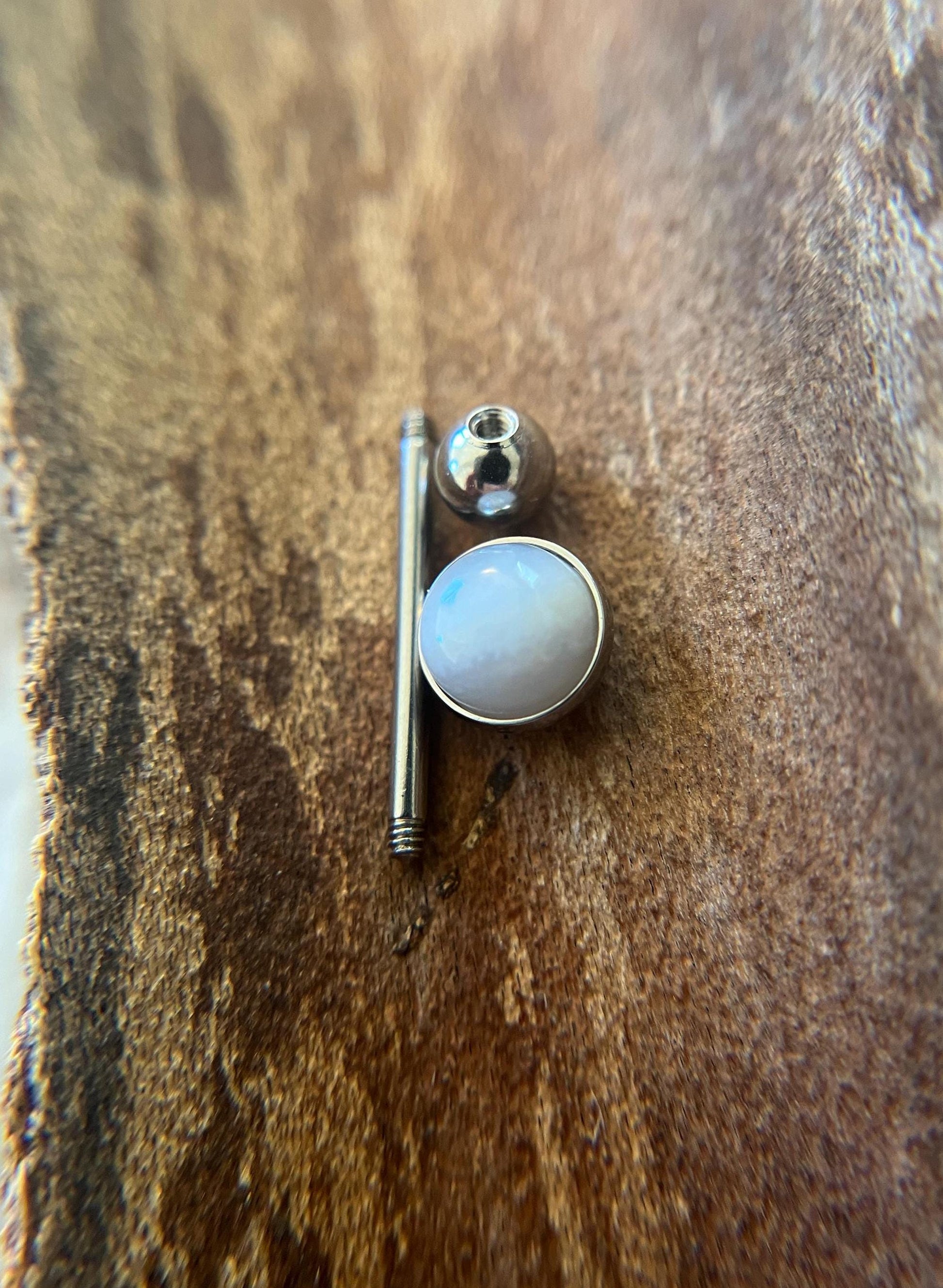 Natural Blue Gray Agate Stone Tongue Ring Barbell 14G (1.6mm) Piercing Custom Length Bar Bezel Set Hypoallergenic 316L Surgical Steel
