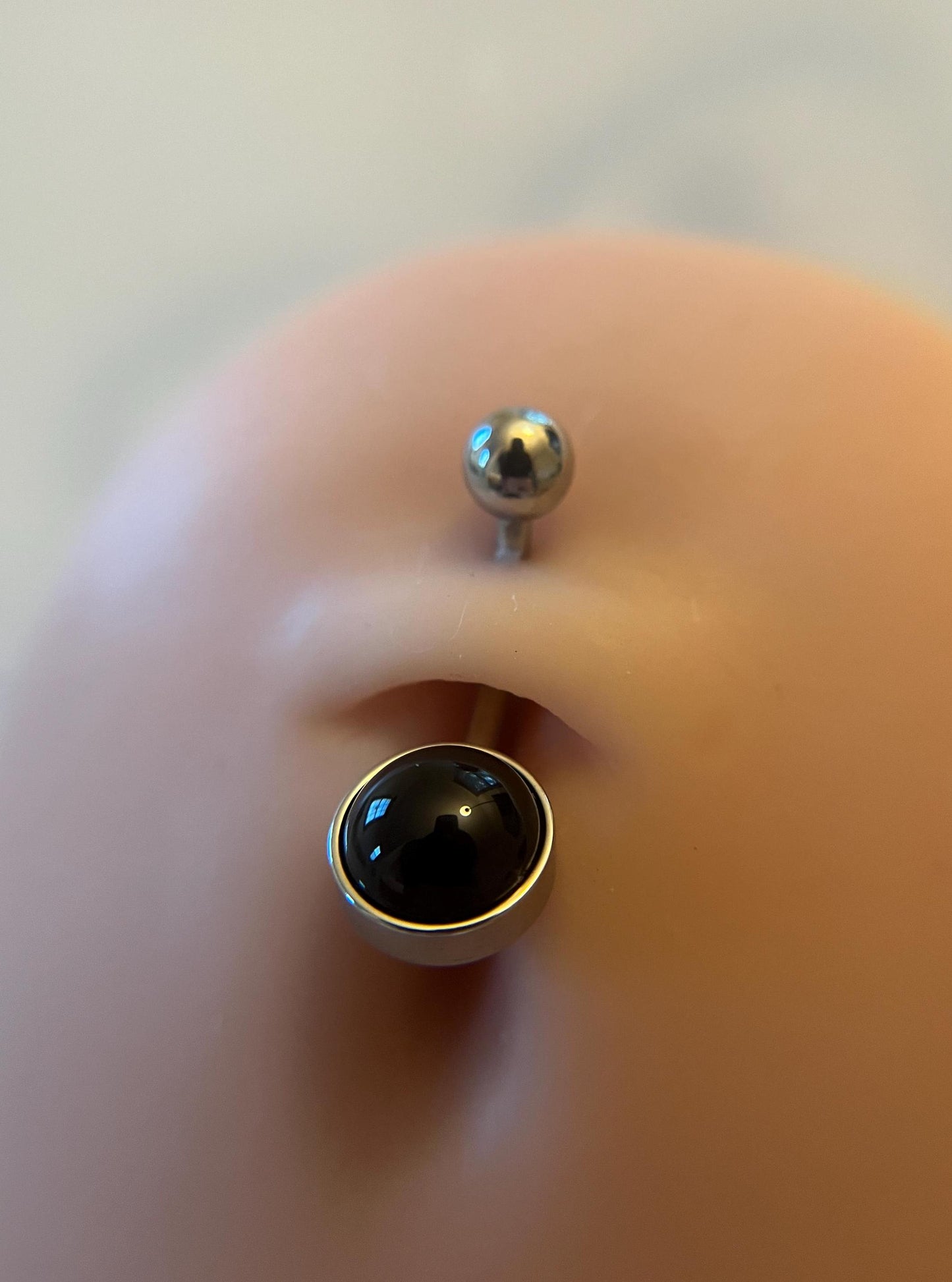 Natural Black Obsidian Volcanic Glass Belly Ring Floating Navel VCH Piercing Barbell 14G (1.6mm) Custom Length Bar Bezel Set Surgical Steel