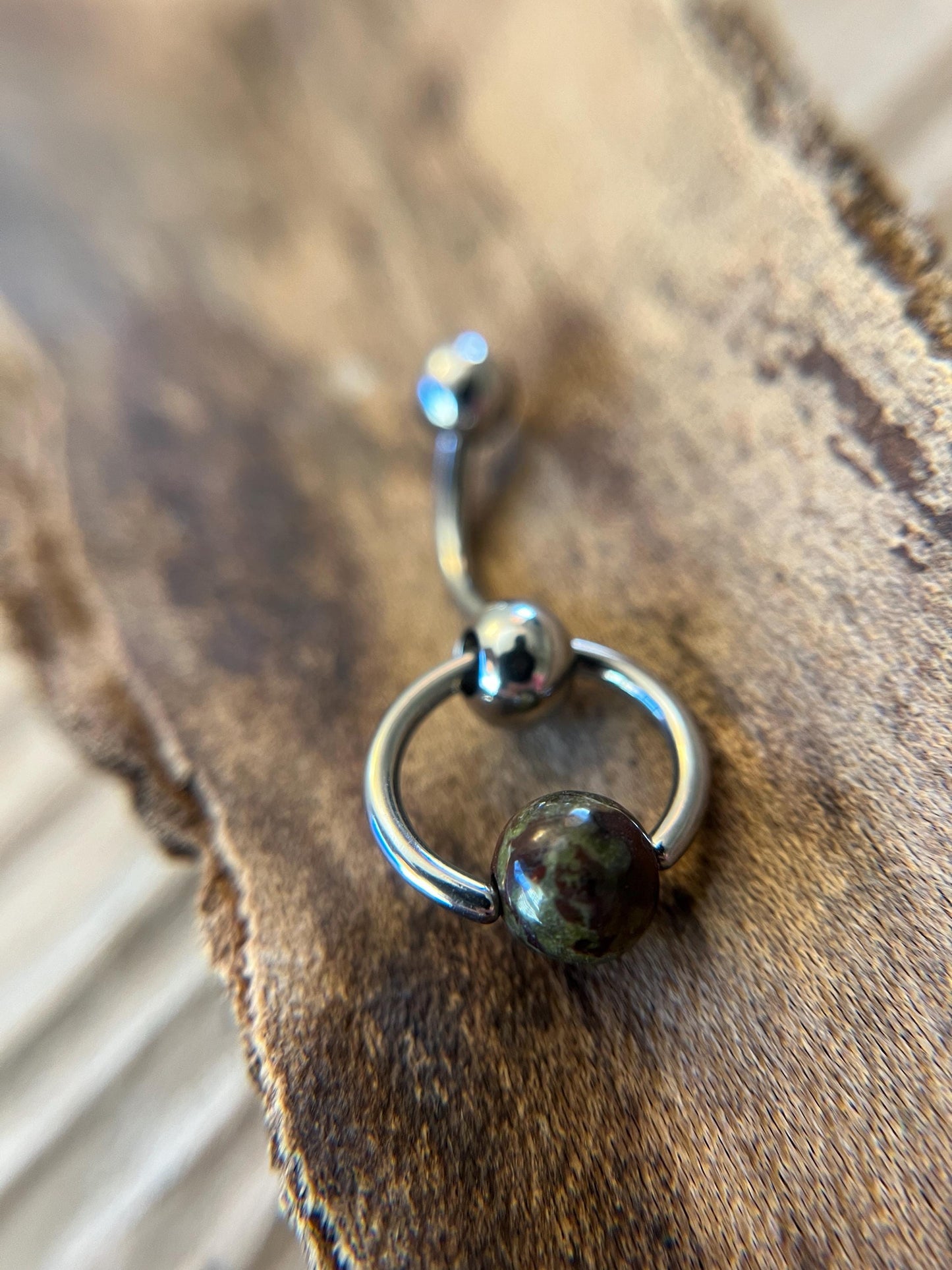 Natural Dragon's Blood Jasper Stone Slave Knocker Floating Belly Navel VCH Christina Barbell 14G (1.6mm) Piercing 316L Surgical Steel Ring