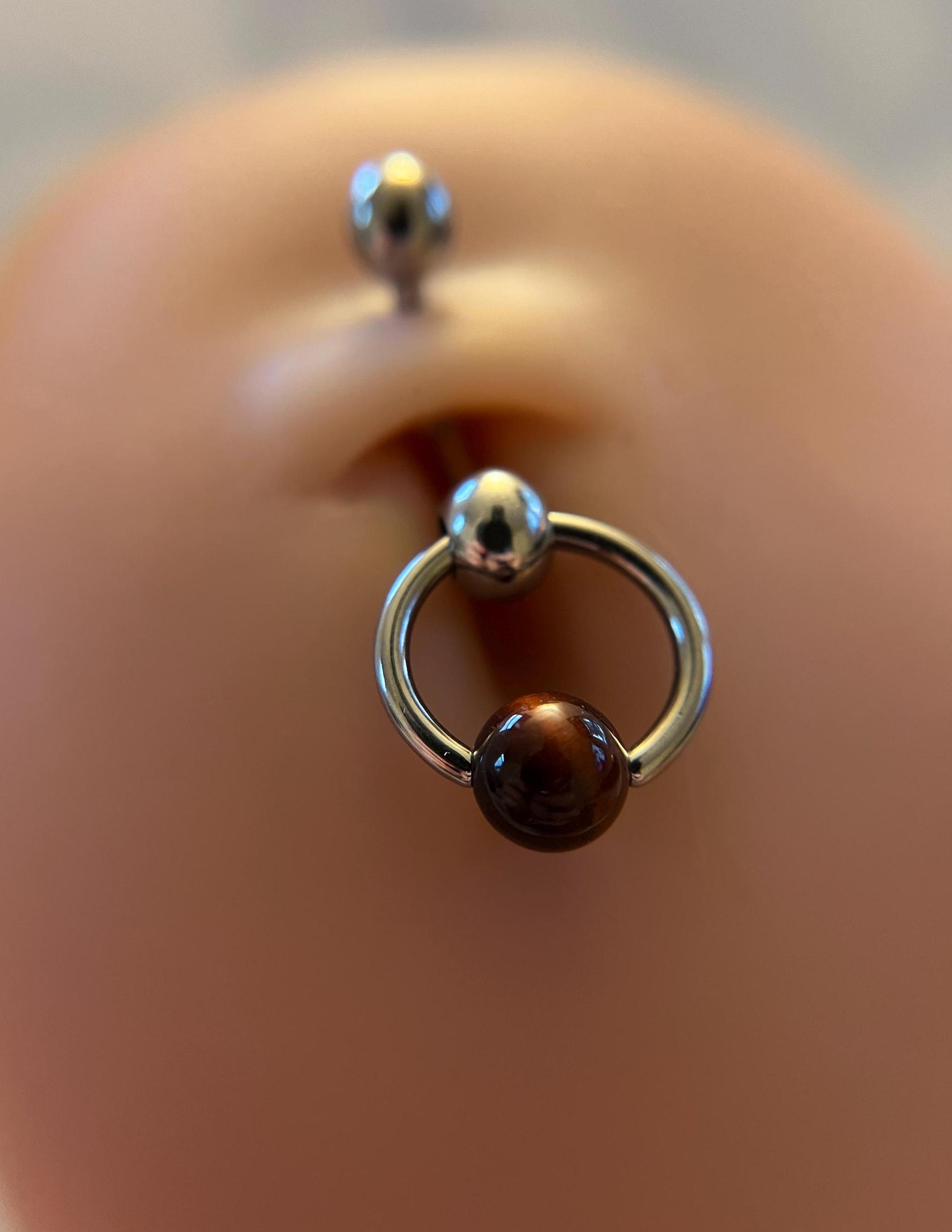 Natural Red Tiger's Eye Stone Slave Knocker Floating Belly Navel VCH Christina Barbell 14G (1.6mm) Piercing 316L Surgical Steel Ring Bar
