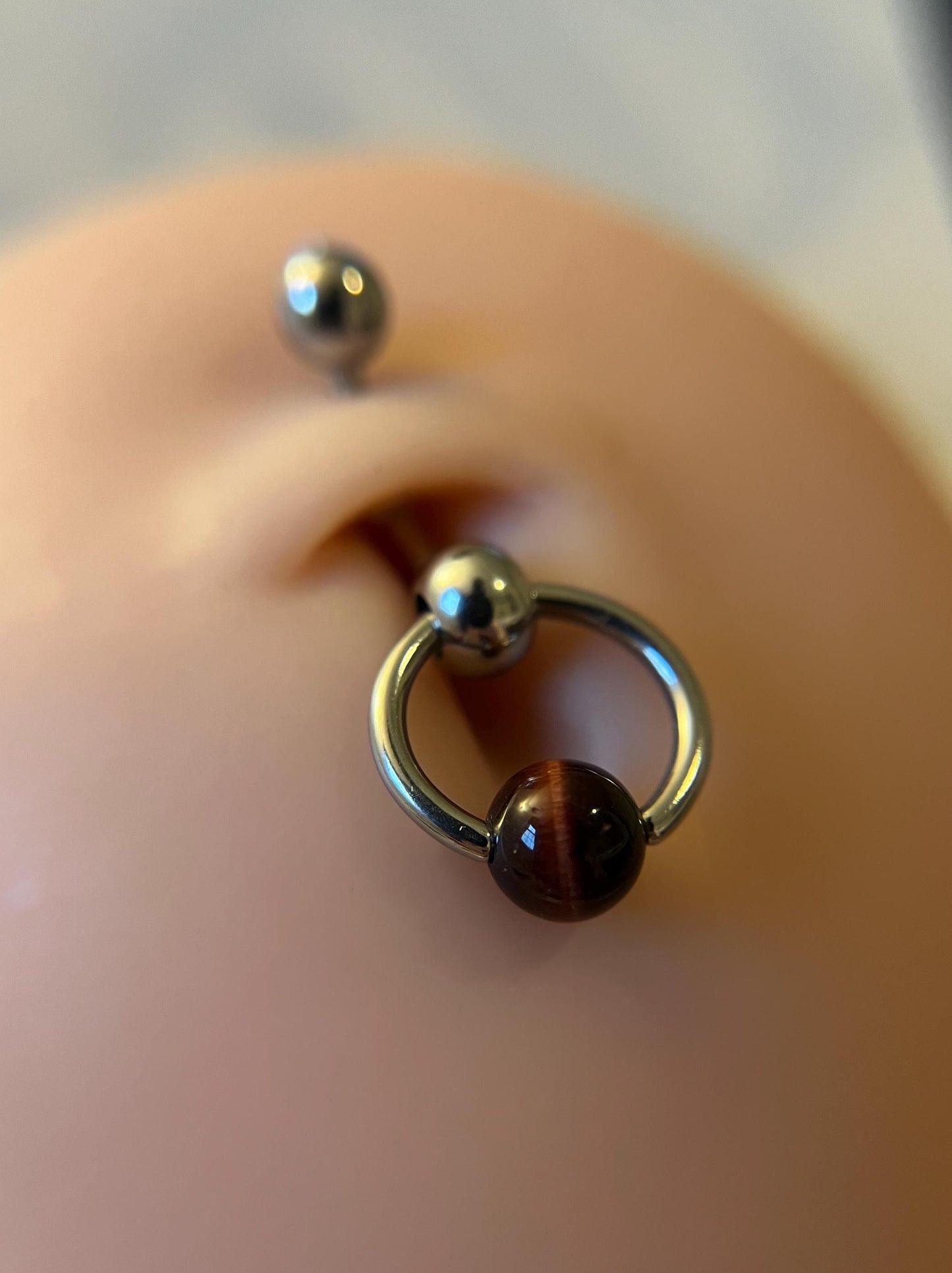 Natural Red Tiger's Eye Stone Slave Knocker Floating Belly Navel VCH Christina Barbell 14G (1.6mm) Piercing 316L Surgical Steel Ring Bar