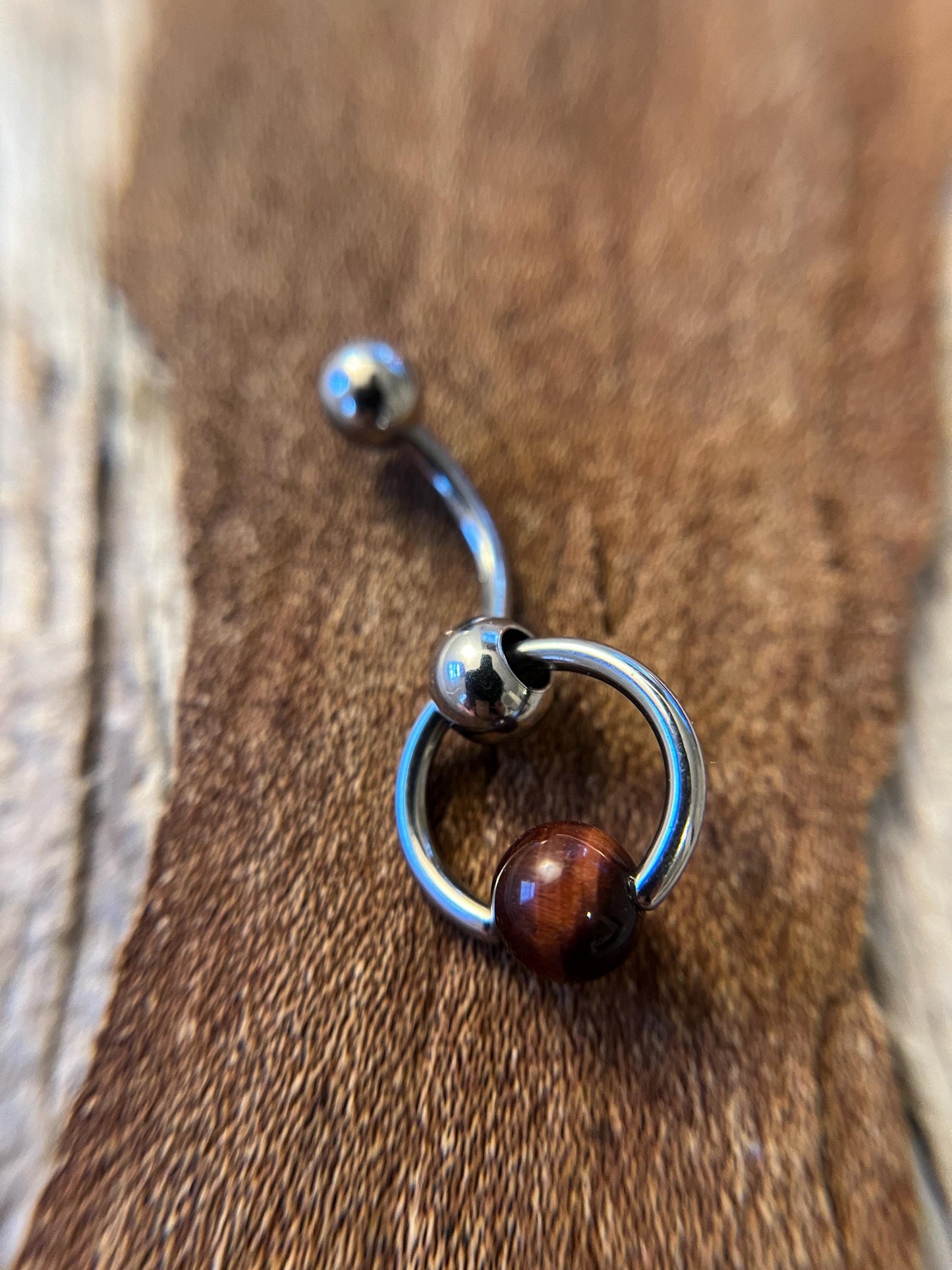 Natural Red Tiger's Eye Stone Slave Knocker Floating Belly Navel VCH Christina Barbell 14G (1.6mm) Piercing 316L Surgical Steel Ring Bar