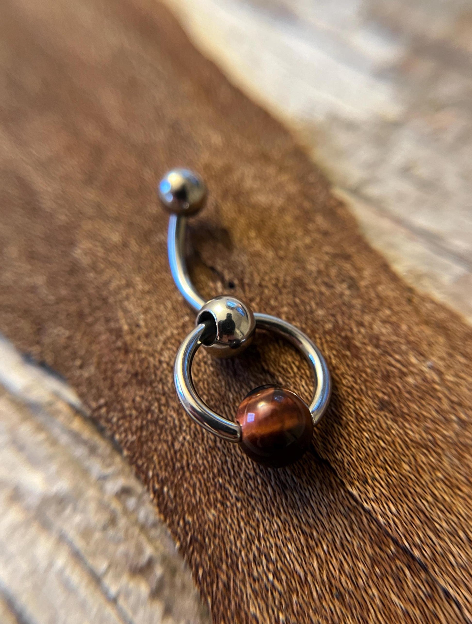 Natural Red Tiger's Eye Stone Slave Knocker Floating Belly Navel VCH Christina Barbell 14G (1.6mm) Piercing 316L Surgical Steel Ring Bar