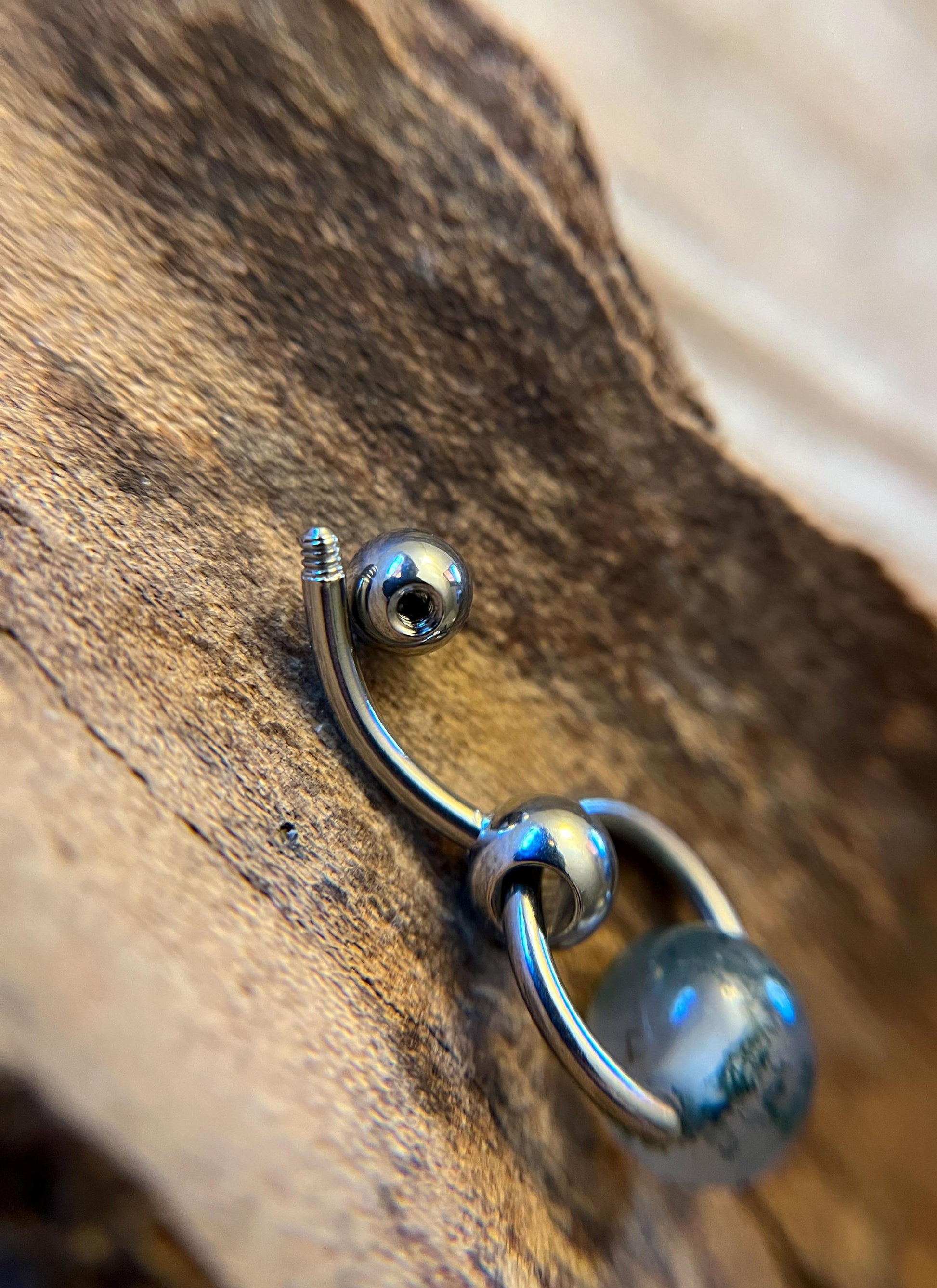 Natural Moss Agate Heavy Stone Slave Knocker Floating Belly Navel VCH Christina Barbell 14G (1.6mm) Piercing Surgical Steel Ring Large Size