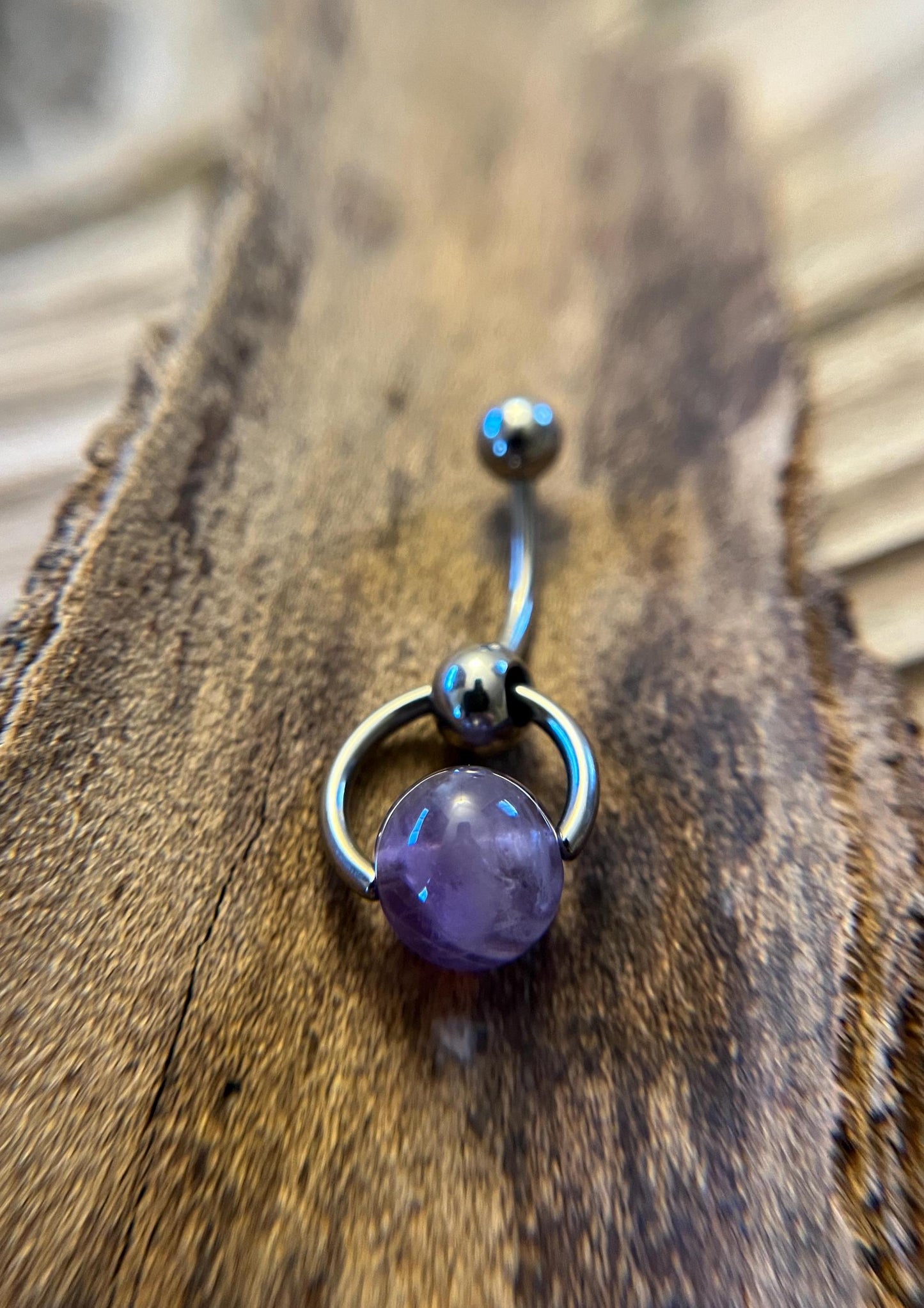 Natural Purple Amethyst Heavy Stone Slave Knocker Floating Belly Navel VCH Christina Barbell 14G (1.6mm) Piercing Steel Ring Large Size