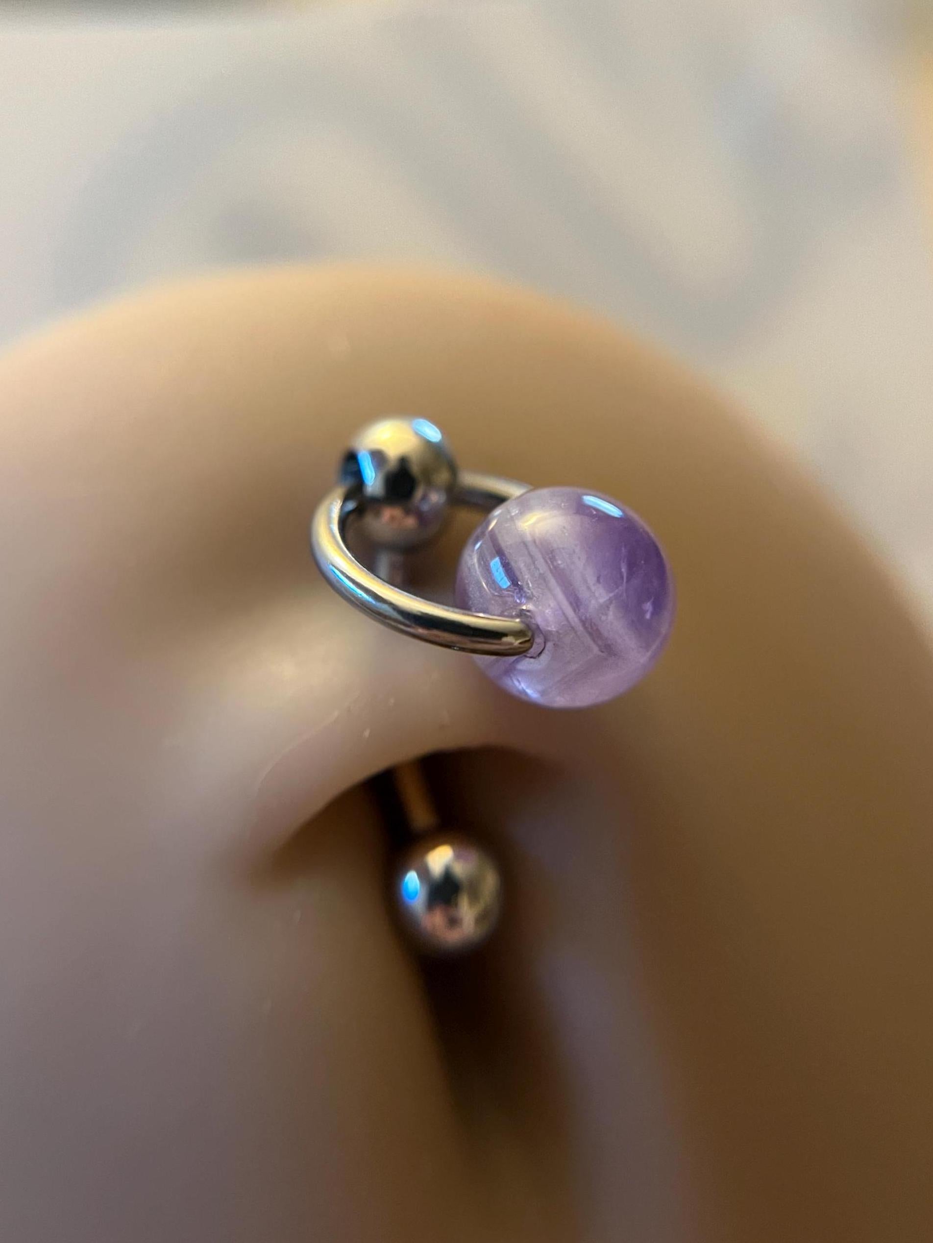 Natural Purple Amethyst Heavy Stone Slave Knocker Floating Belly Navel VCH Christina Barbell 14G (1.6mm) Piercing Steel Ring Large Size