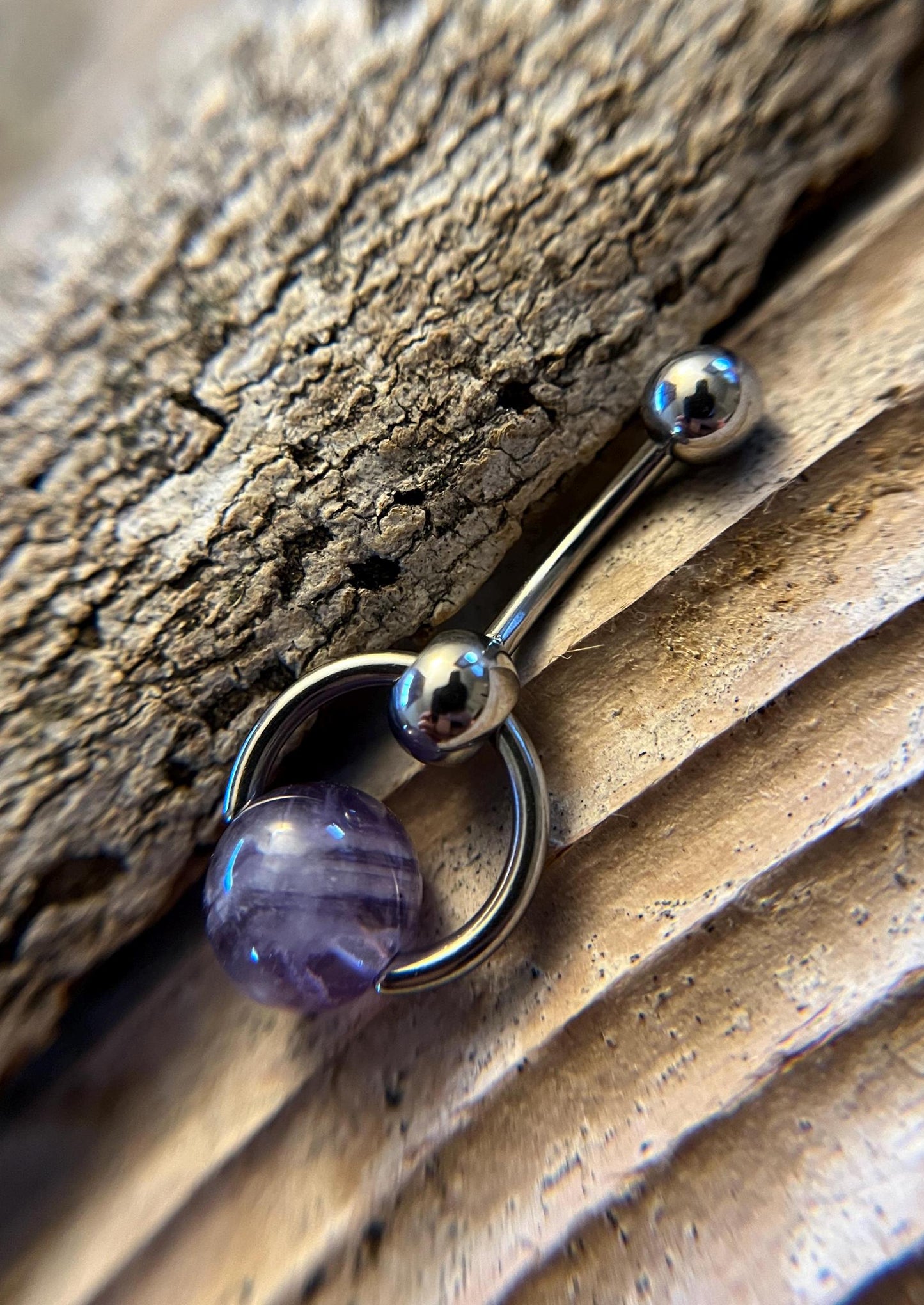 Natural Purple Amethyst Heavy Stone Slave Knocker Floating Belly Navel VCH Christina Barbell 14G (1.6mm) Piercing Steel Ring Large Size