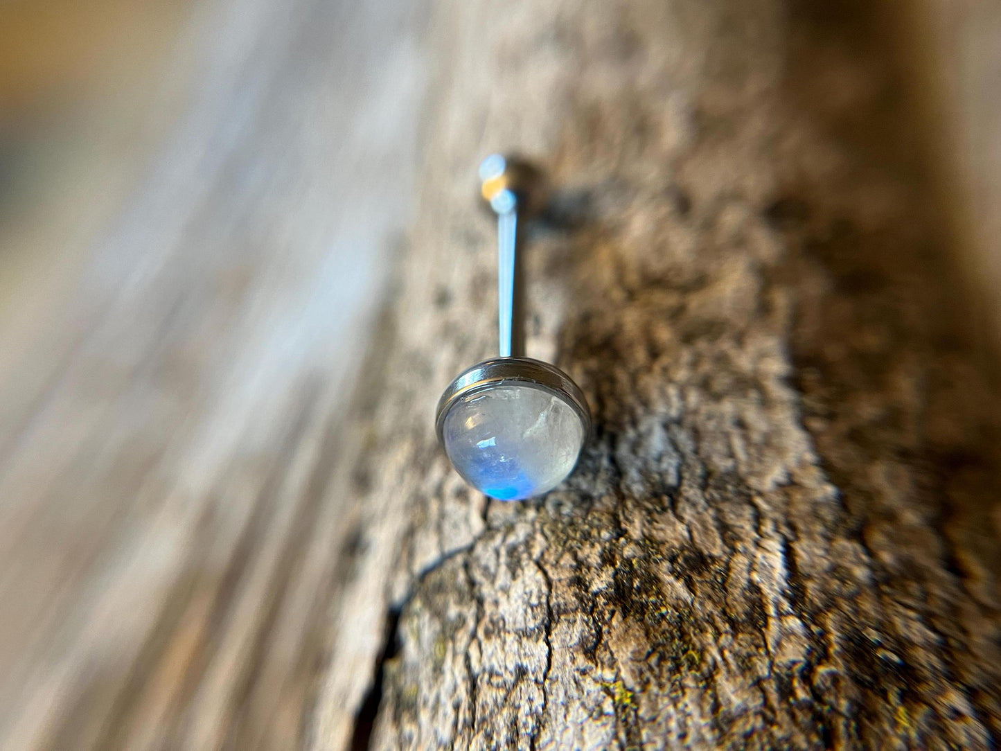 Genuine Natural Moonstone Tongue Ring Barbell 14G (1.6mm) Piercing Custom Length Bar Bezel Set Hypoallergenic 316L Surgical Steel