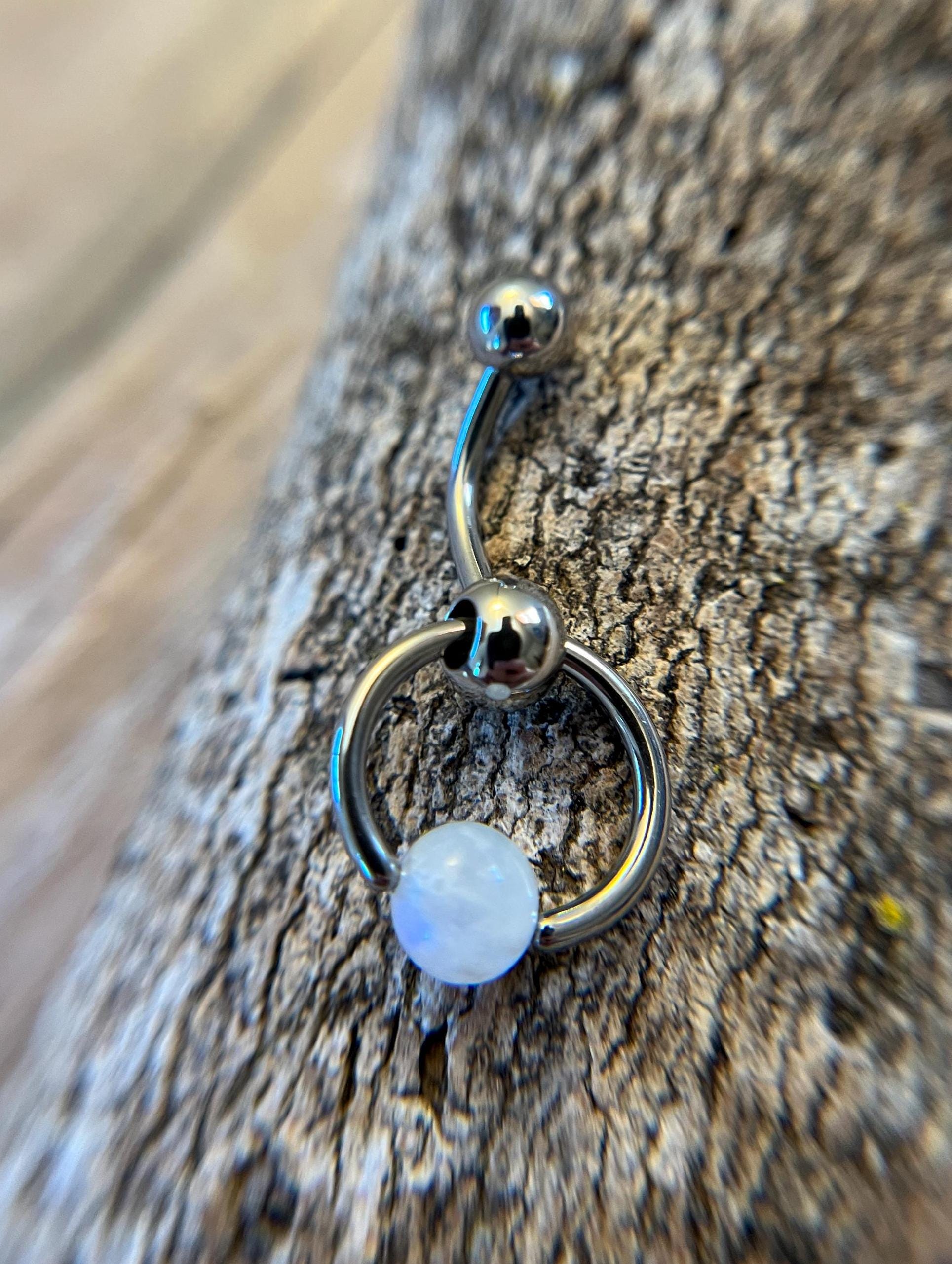 Natural Flash Moonstone Slave Knocker Floating Belly Navel VCH Christina Barbell 14G (1.6mm) Piercing Hypoallergenic Surgical Steel Ring