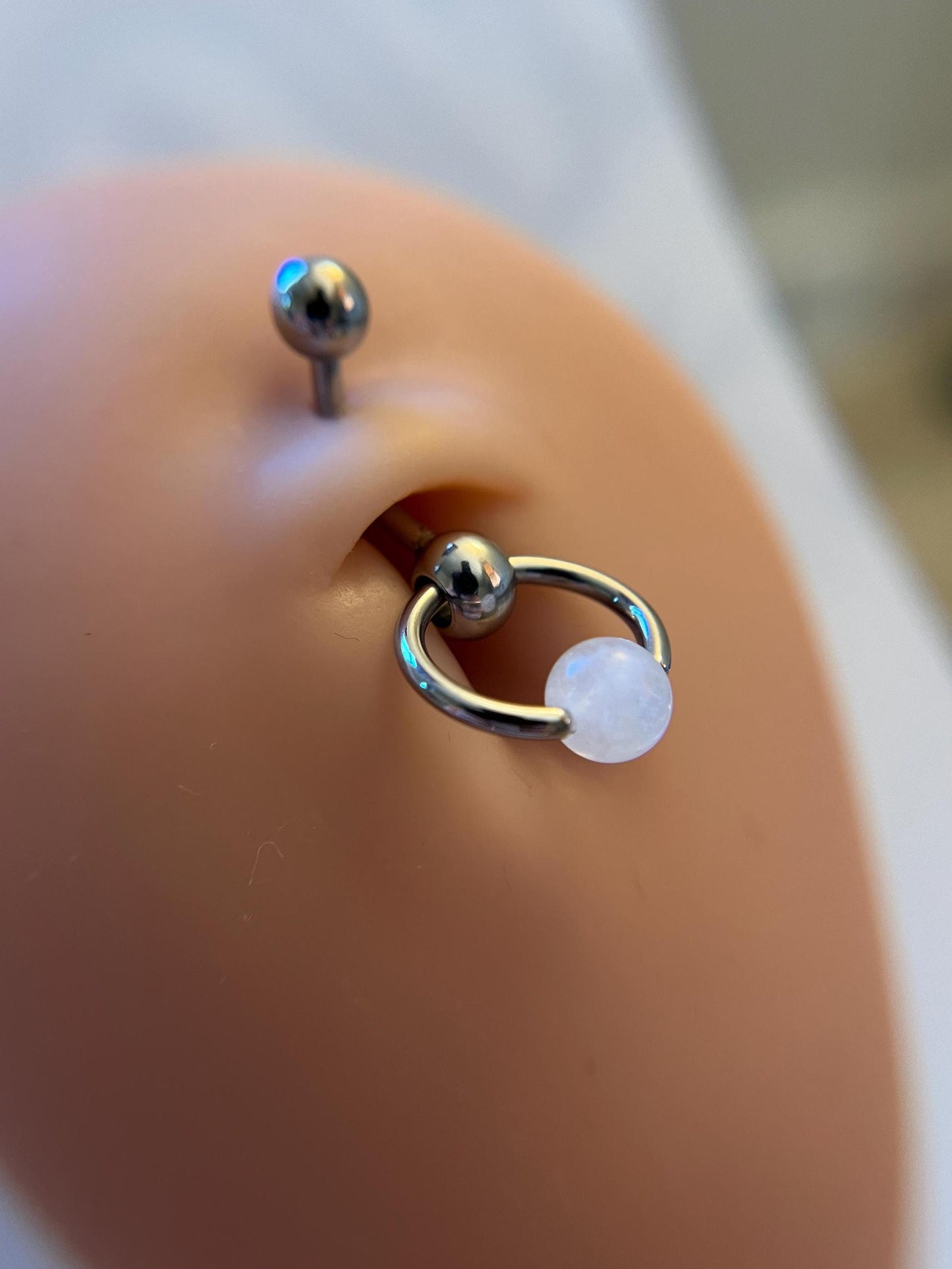 Natural Flash Moonstone Slave Knocker Floating Belly Navel VCH Christina Barbell 14G (1.6mm) Piercing Hypoallergenic Surgical Steel Ring