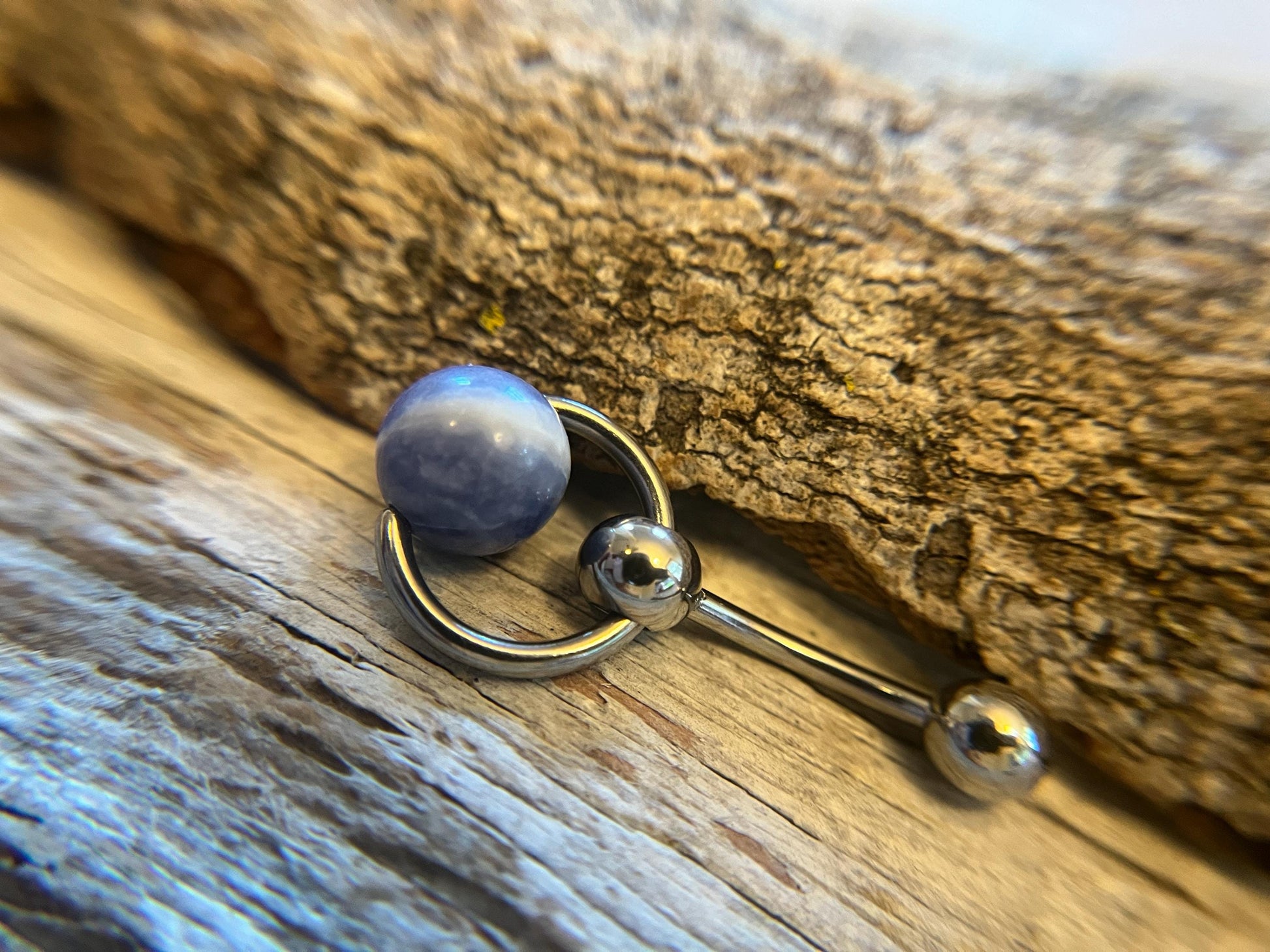 Natural Blue Sodalite Heavy Stone Slave Knocker Floating Belly Navel VCH Christina Barbell 14G (1.6mm) Piercing Steel Ring Large Size