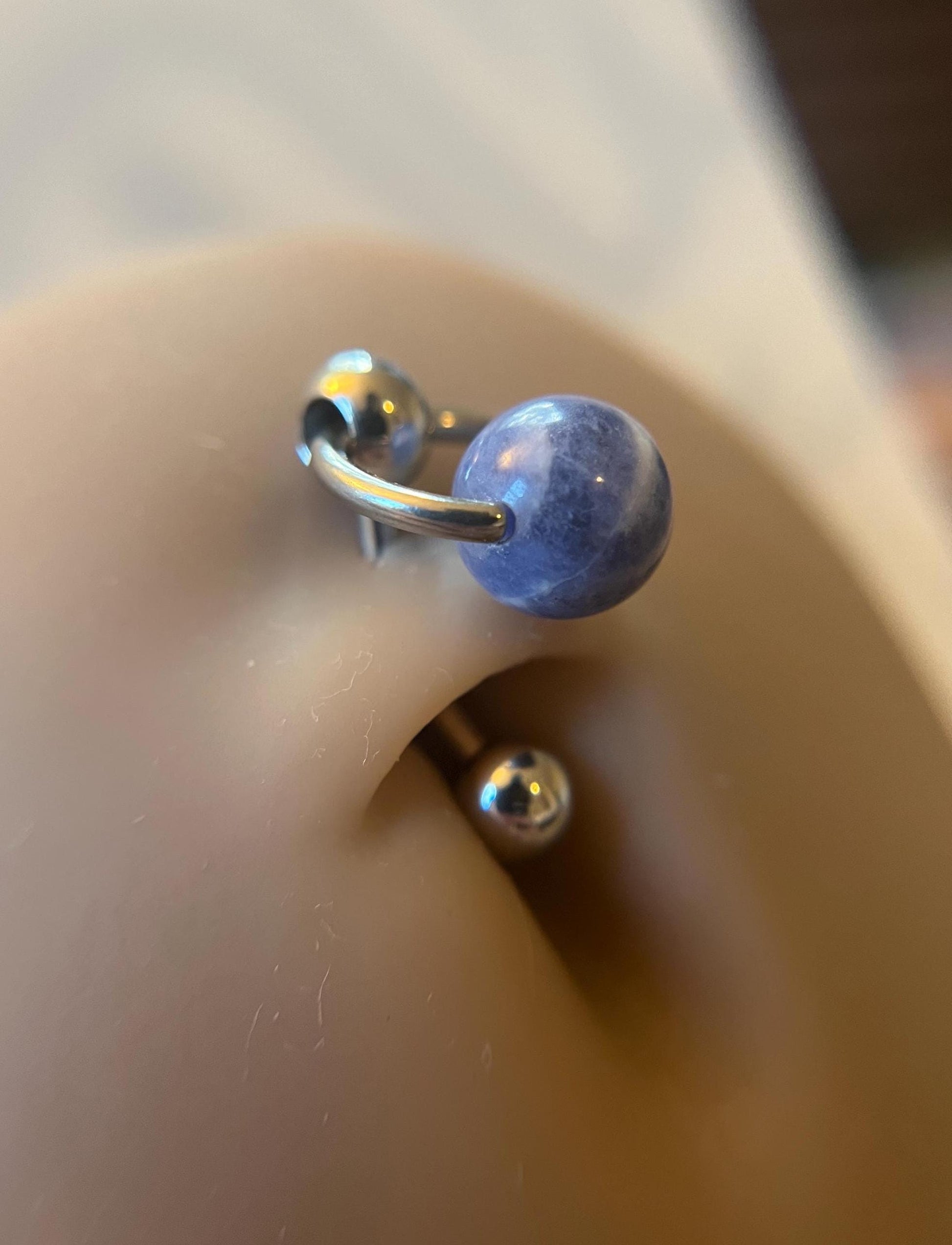 Natural Blue Sodalite Heavy Stone Slave Knocker Floating Belly Navel VCH Christina Barbell 14G (1.6mm) Piercing Steel Ring Large Size