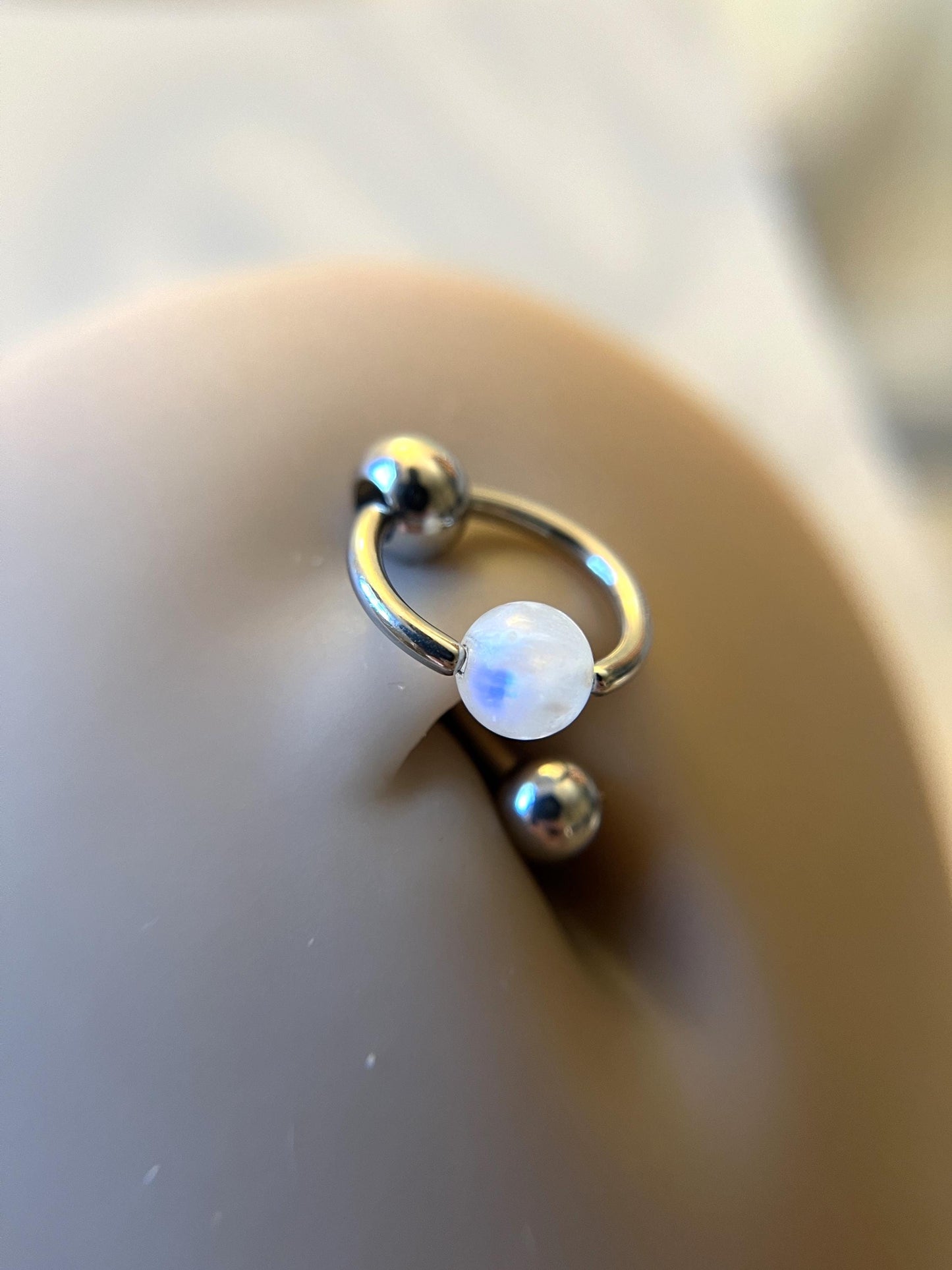 Natural Flash Moonstone Slave Knocker Floating Belly Navel VCH Christina Barbell 14G (1.6mm) Piercing Hypoallergenic Surgical Steel Ring