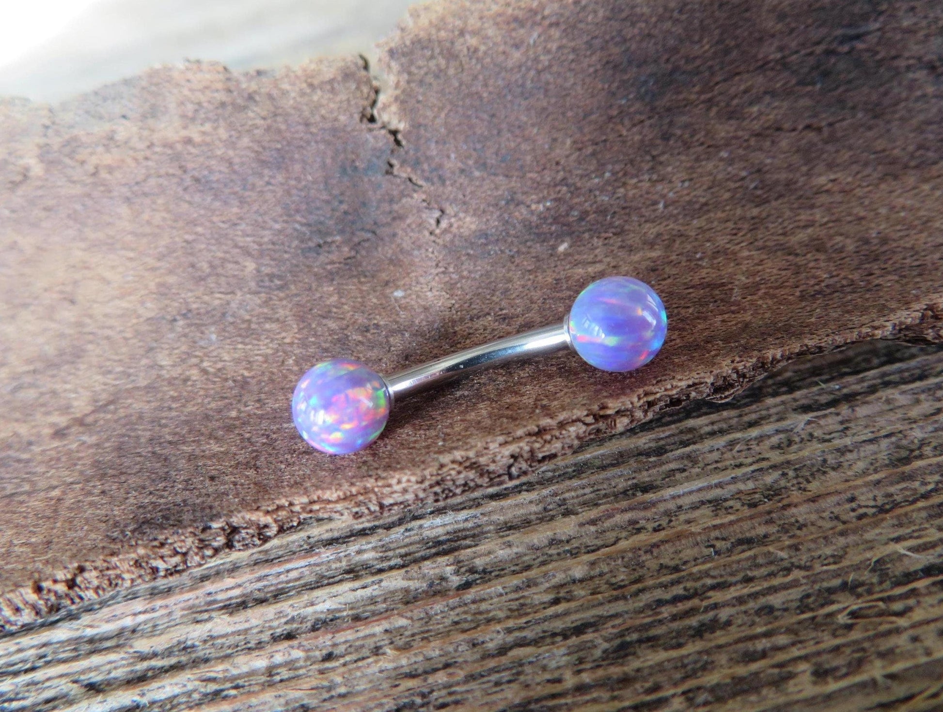 Lavender Fire Opal Stone Surgical Steel or Solid Titanium Custom Length Floating Belly Ring Curve VCH Piercing 14G (1.6mm) Curved Barbell