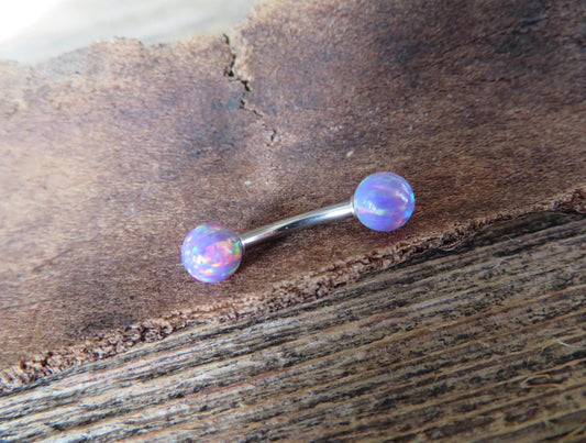 Lavender Fire Opal Stone Surgical Steel or Solid Titanium Custom Length Floating Belly Ring Curve VCH Piercing 14G (1.6mm) Curved Barbell
