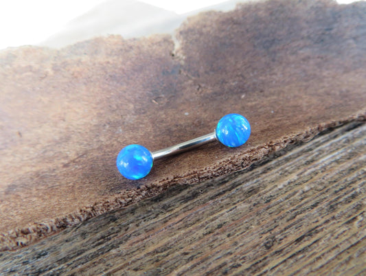 Ocean Blue Fire Opal Stone Surgical Steel or Solid Titanium Custom Length Floating Belly Ring Curve VCH Piercing 14G (1.6mm) Curved Barbell