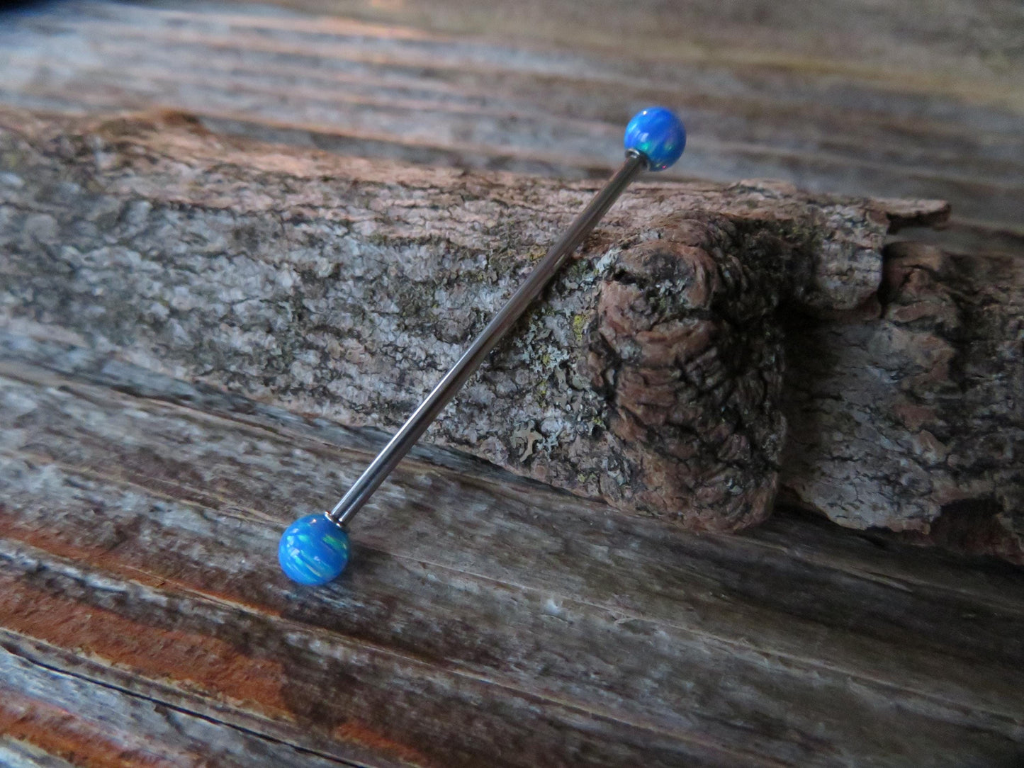 White Fire Opal Stone Surgical Steel or Solid Titanium Custom Length Industrial Scaffold Piercing Bar 14G (1.6mm) Barbell Hypoallergenic