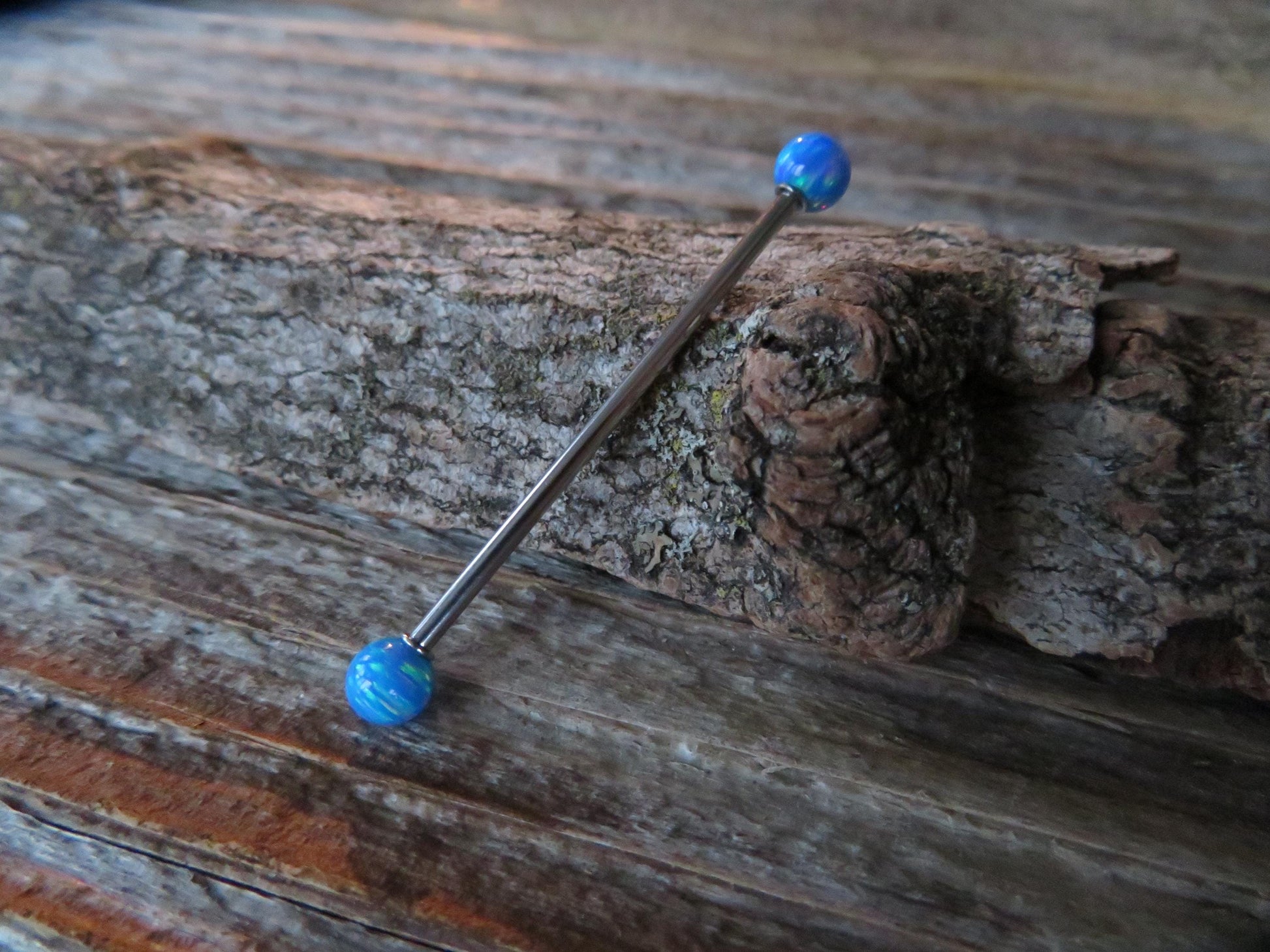 White Fire Opal Stone Surgical Steel or Solid Titanium Custom Length Industrial Scaffold Piercing Bar 14G (1.6mm) Barbell Hypoallergenic