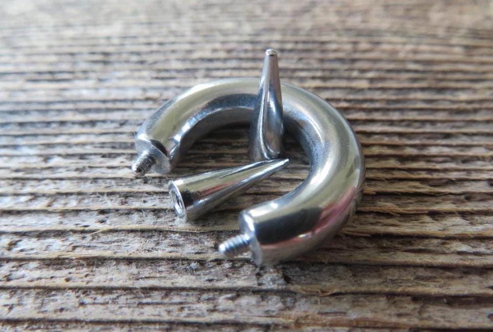 THICK Gauge Hypoallergenic Solid 316L Surgical Steel Horseshoe Spiked Septum Ring Piercing 12G (2.0mm) 10G (2.5mm) 8G, 6G, 4G Long Spikes